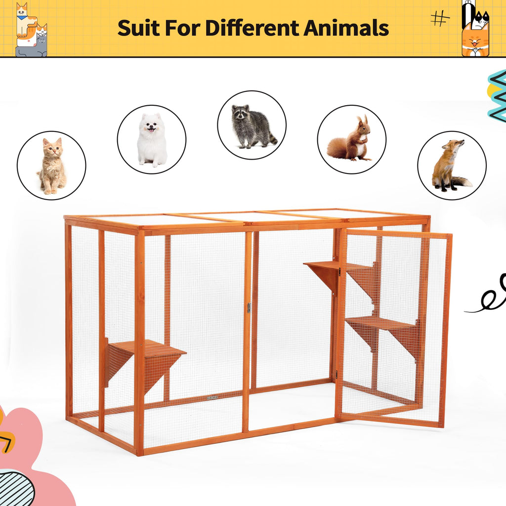 Nyeekoy Catio Outdoor Cat Enclosure, 71" Large Catios for Cats Patio, Outside Cat Enclosures, Cattio with Waterproof Roof, Clearance Cat Cage for Multiple Cats, Orange