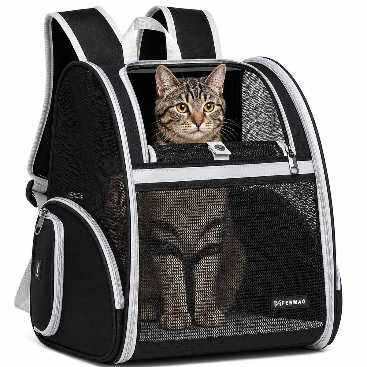 Cat Backpack Carrier for Small Dogs and Medium cat Puppy Kitten Bunny Pet Carrier Backpack Collapsible with Fully Ventilated Mesh with Safety Leash (Khaki, 12.9" L x 10.62" W x 15.5" H - M)