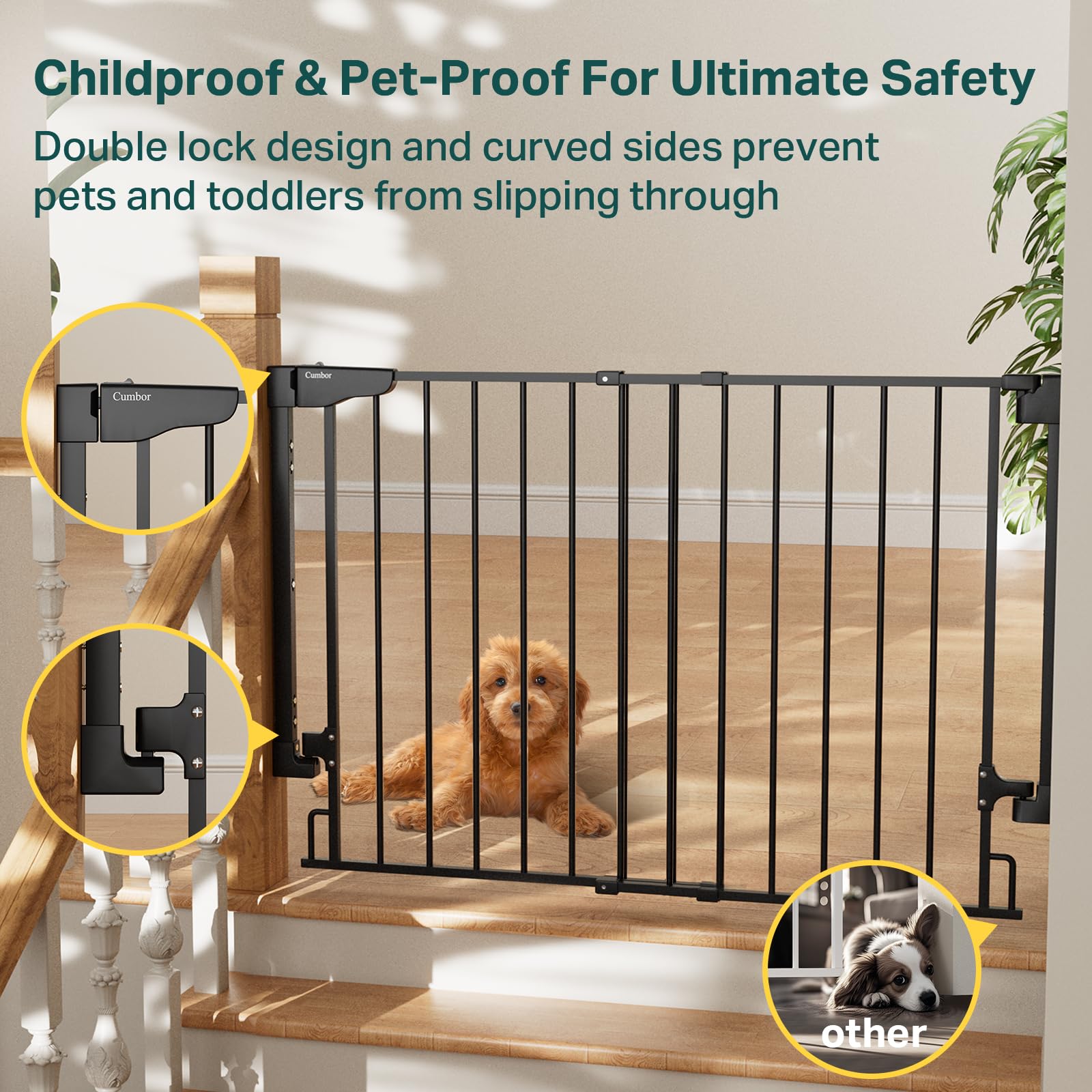 Cumbor 2 Pack 29.2-43" No Bottom Bar Baby & Dog Gate for Stairs & Doorways