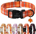 Fall Dog Collar Cute Orange Plaid Puppy Collar - Light Comfortable Adjustable Pet Collars for Small Medium Large Girl Boy Dogs XL