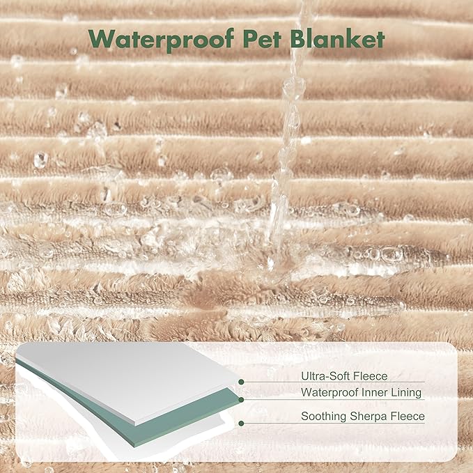 Waterproof Dog Blanket for Couch - Washable Medium Pet Blanket for Furniture Protector, Cozy Fleece Calming Dog Crate Blankets for Indoors & Outdoors, Linen, 40"x50"
