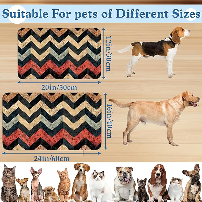 Vintage Plaid Pet Food Mat for Cats and Dogs–Absorbent Quick Dry Feeding Placemat, Non Slip Rubber Base, Waterproof Bowl Mat for Indoor Use, Pet Supplies 12"x20"