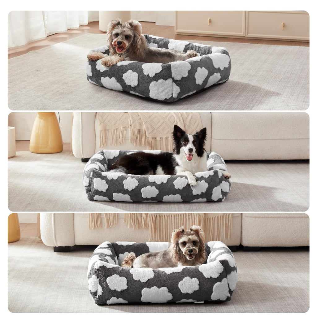 JOEJOY Large Dog Beds Large Sized Dog, Rectangle Washable Orthopedic Pet Bed with Removable Zipper Cover, Cute Soft Calming Puppy Pet Bed with Jacquard Shaggy Plush & Non Skid Bottom