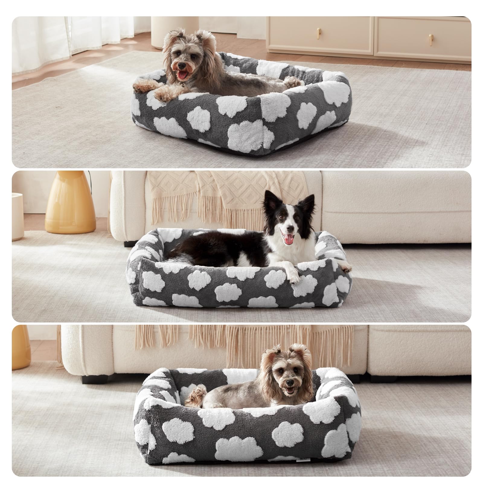 JOEJOY Large Dog Beds Large Sized Dog, Rectangle Washable Orthopedic Pet Bed with Removable Zipper Cover, Cute Soft Calming Puppy Pet Bed with Jacquard Shaggy Plush & Non Skid Bottom