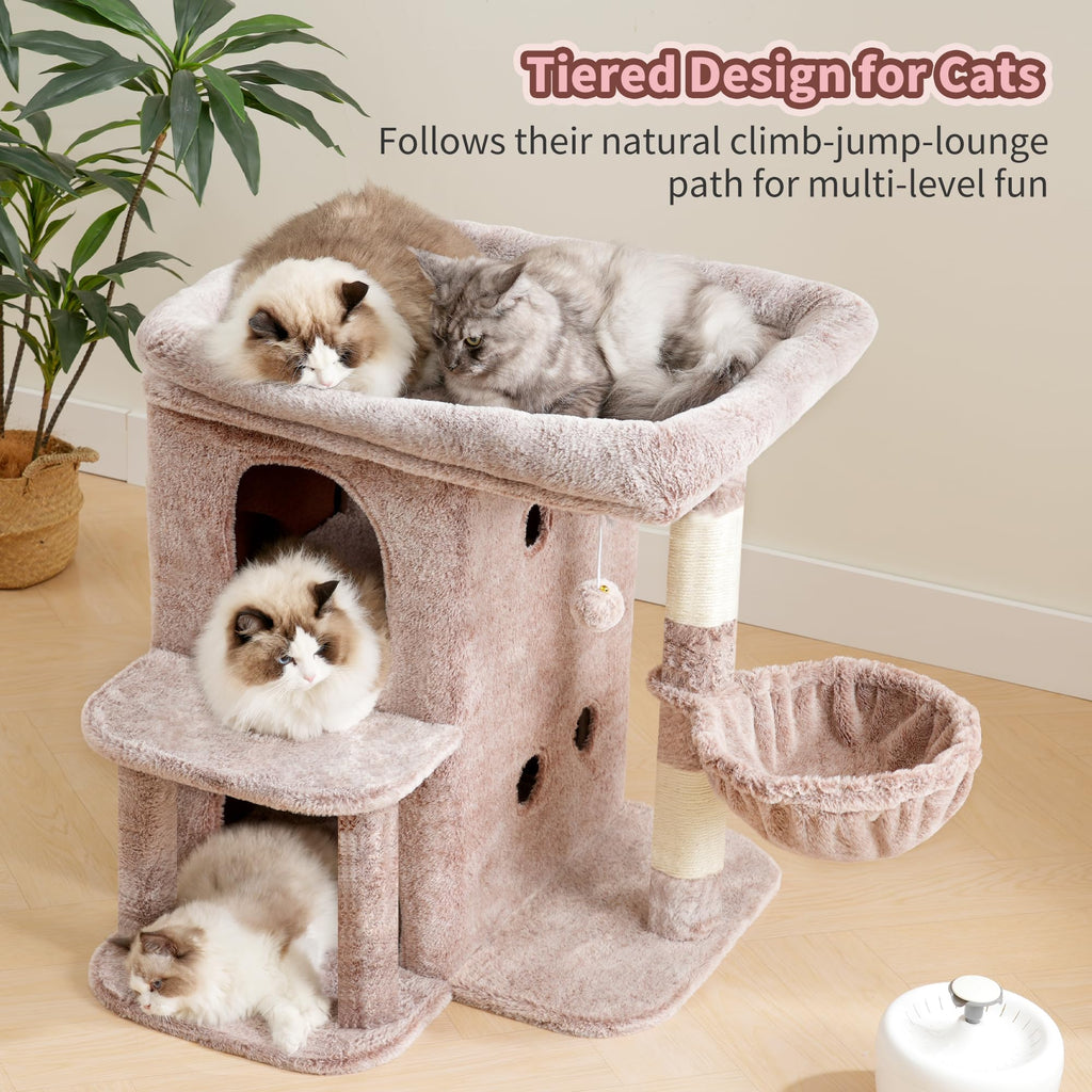 Heybly 25.6" Cat Tree for Large Cats with Big Perch & Dual Condos HCT204SMU