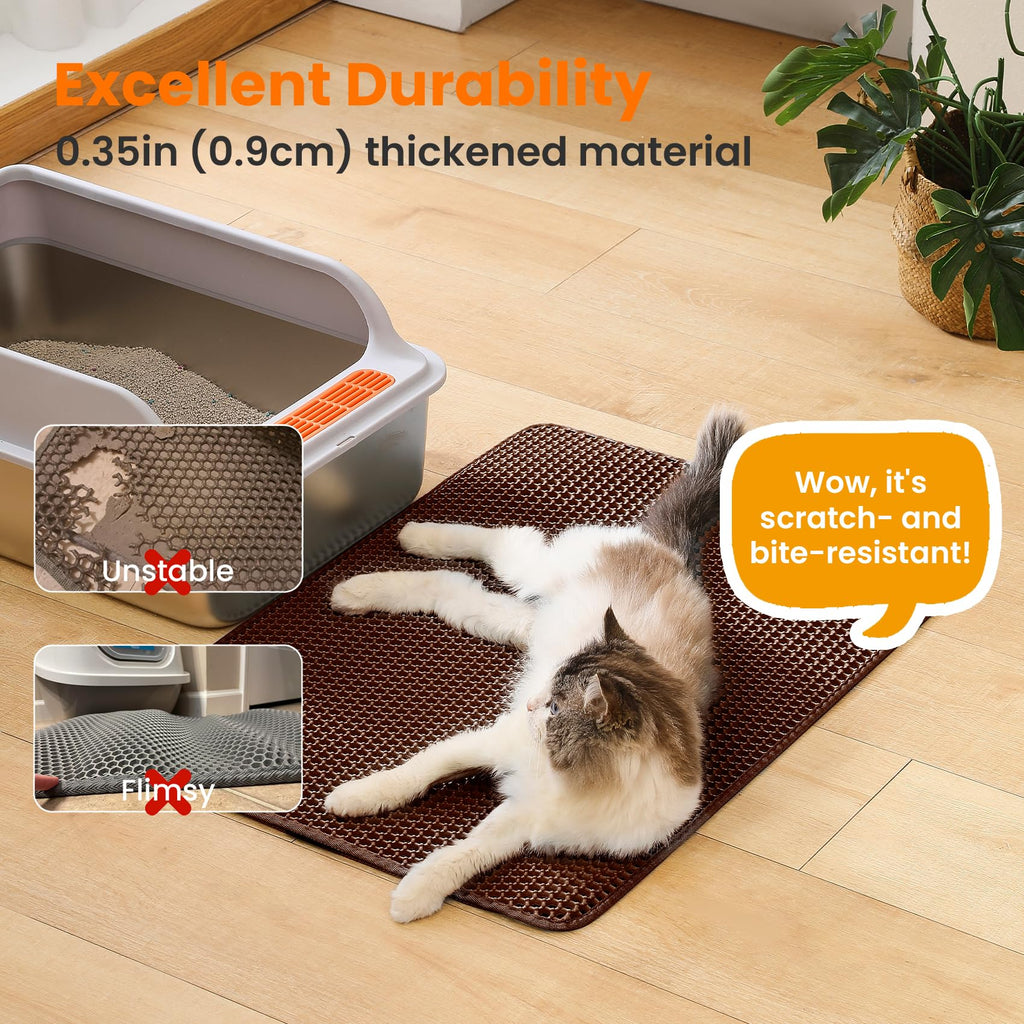 Petinstinct Extra Large Cat Litter Mat, Double Layer Honeycomb, Brown