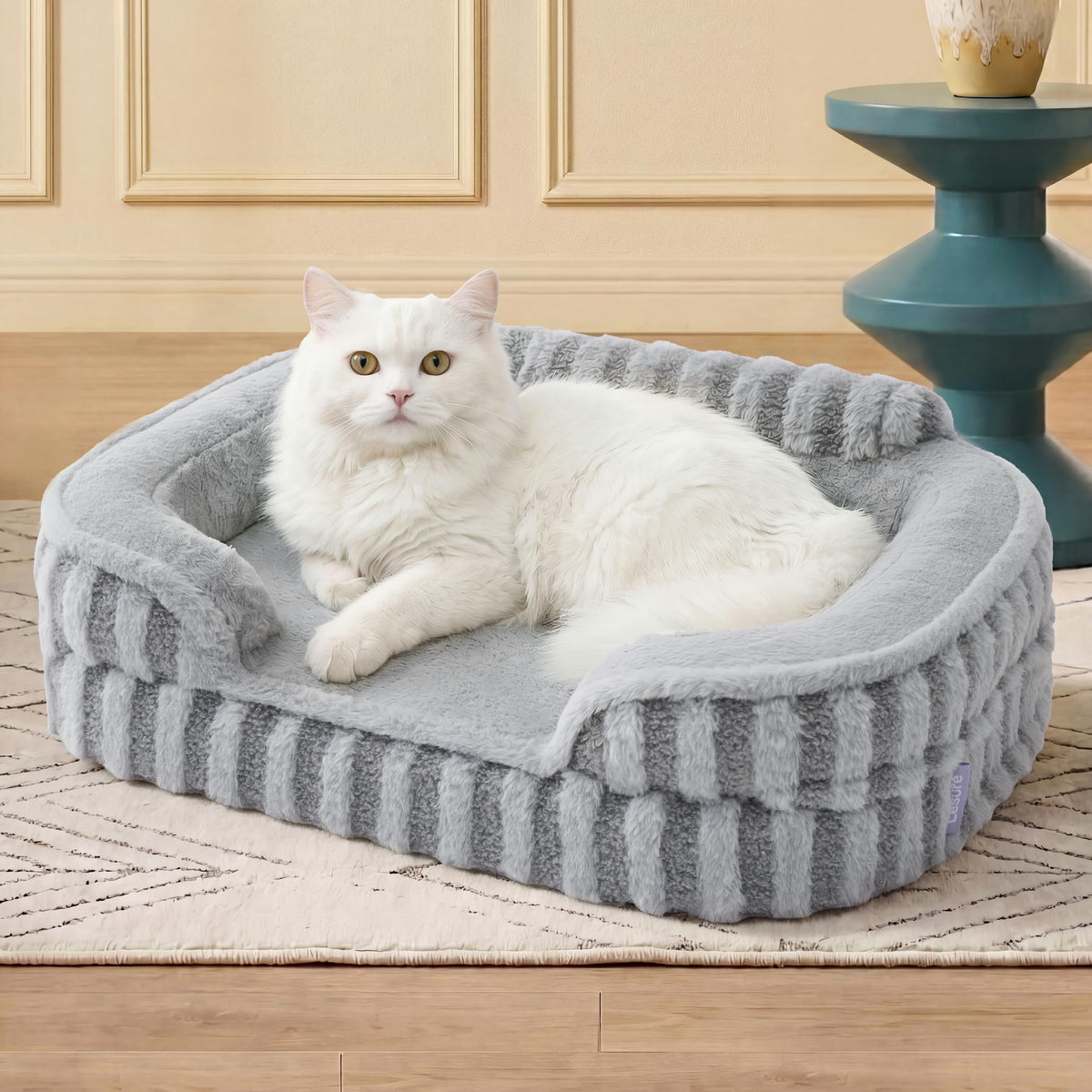 LE SURE Cute Cozy High Back Orthopedic Dog Beds Large Sized Dog,35" Beige