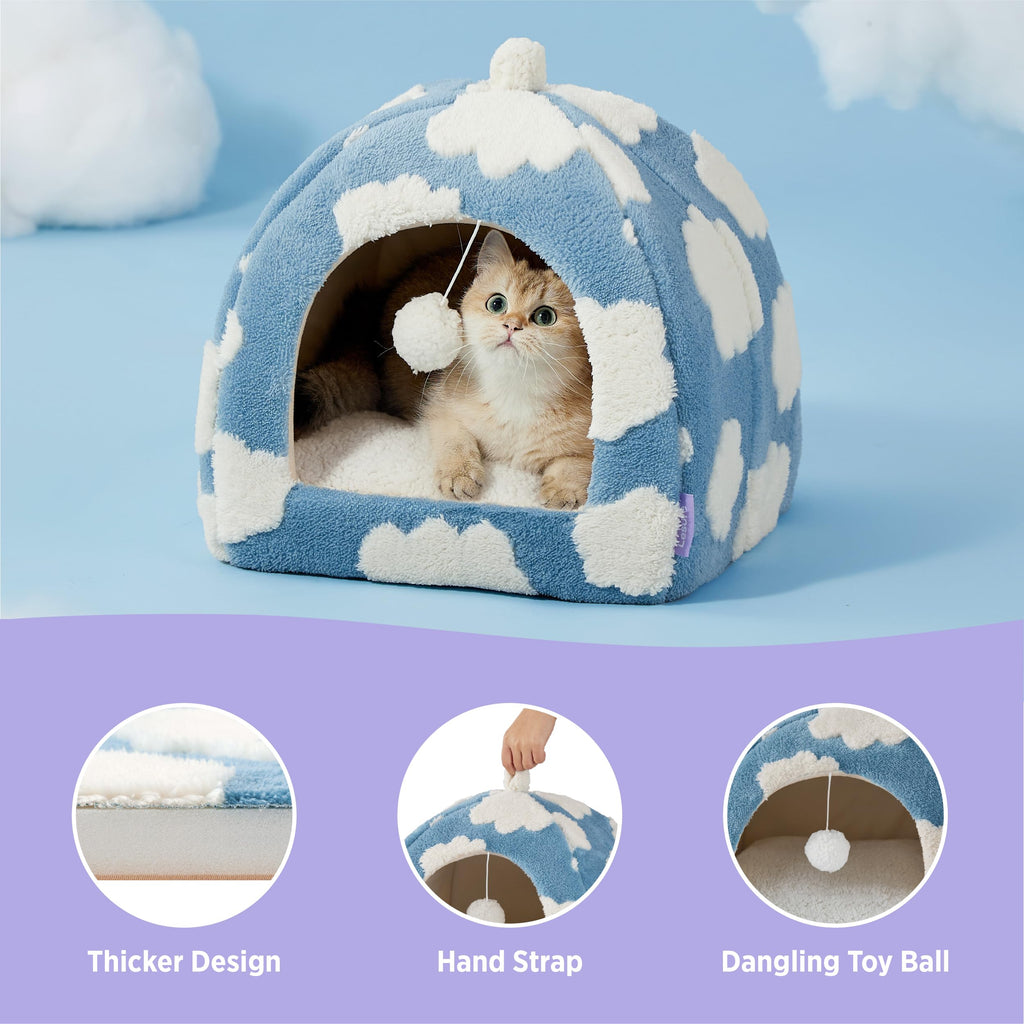Lesure 2in1 Cute Cat House for Kitten with Washable Cushioned Pillow,16in