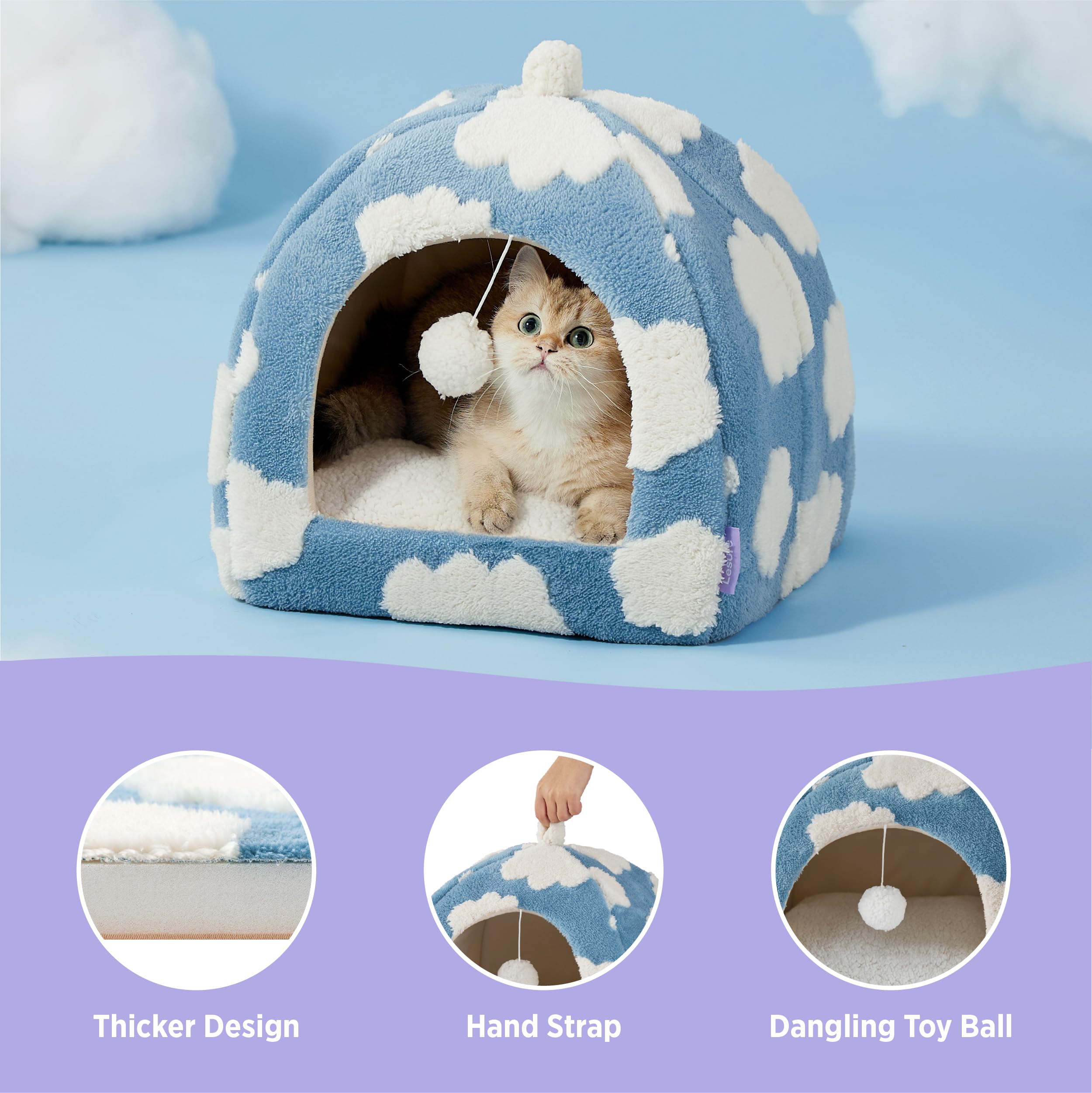 Lesure 2in1 Cute Cat House for Kitten with Washable Cushioned Pillow,16in