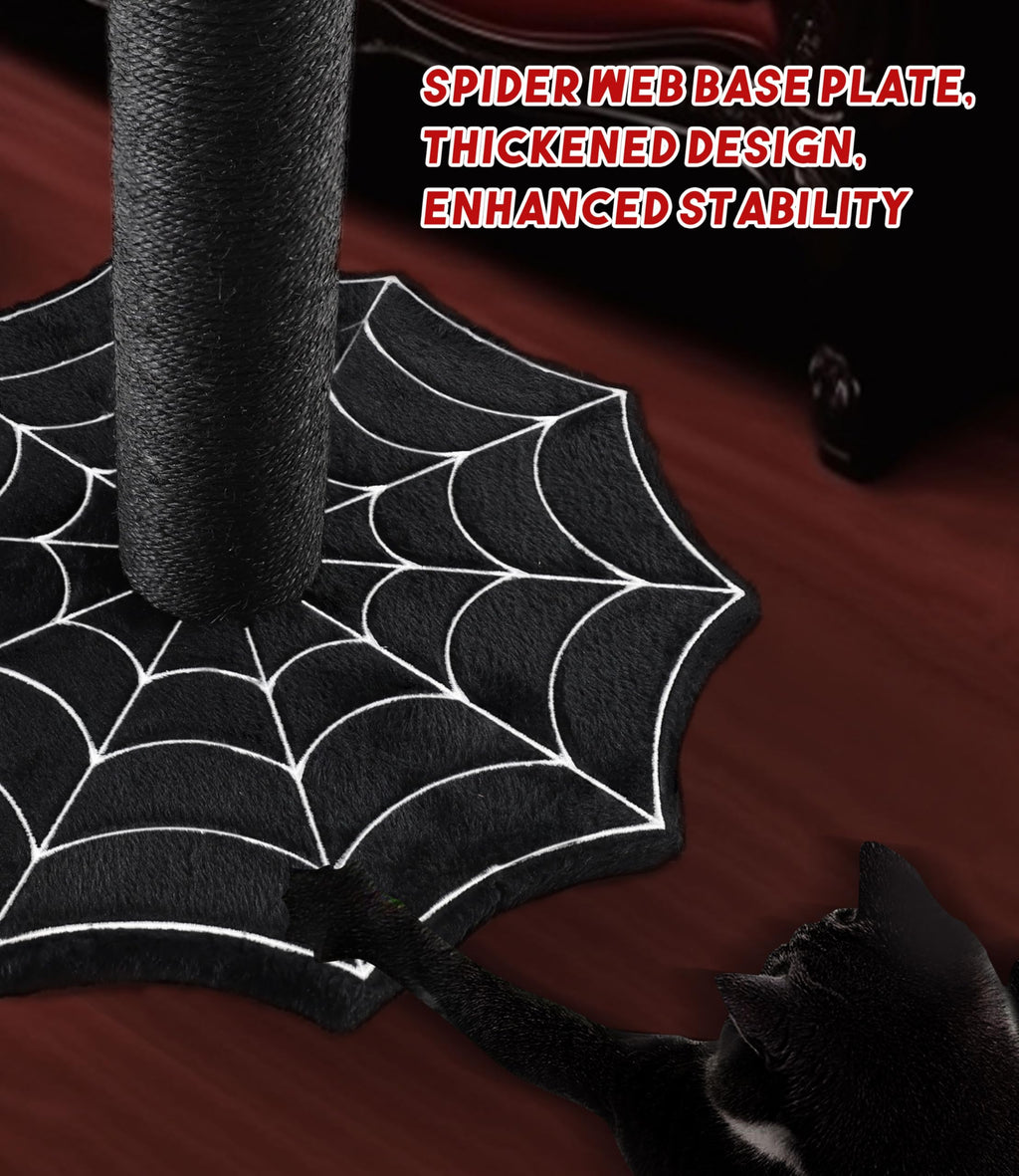 PuzzlePaw Gothic Cat Scratching Post with Spider Toys for Indoor Large Cats