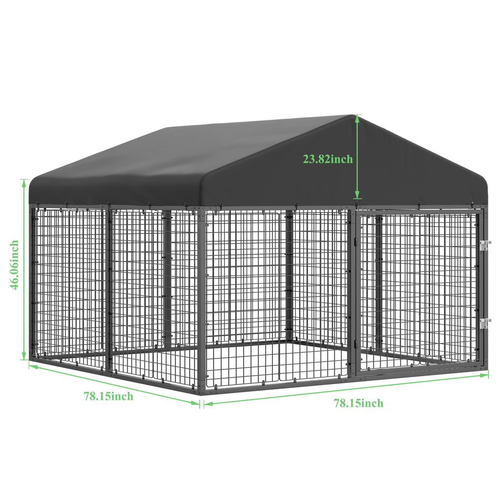 Petony Large Outdoor Dog Enclosure,Heavy Duty Dog Cage with Roof,Galvanized Steel Dog Kennel Fence with Double Safety Locks(79”W x 79”D)