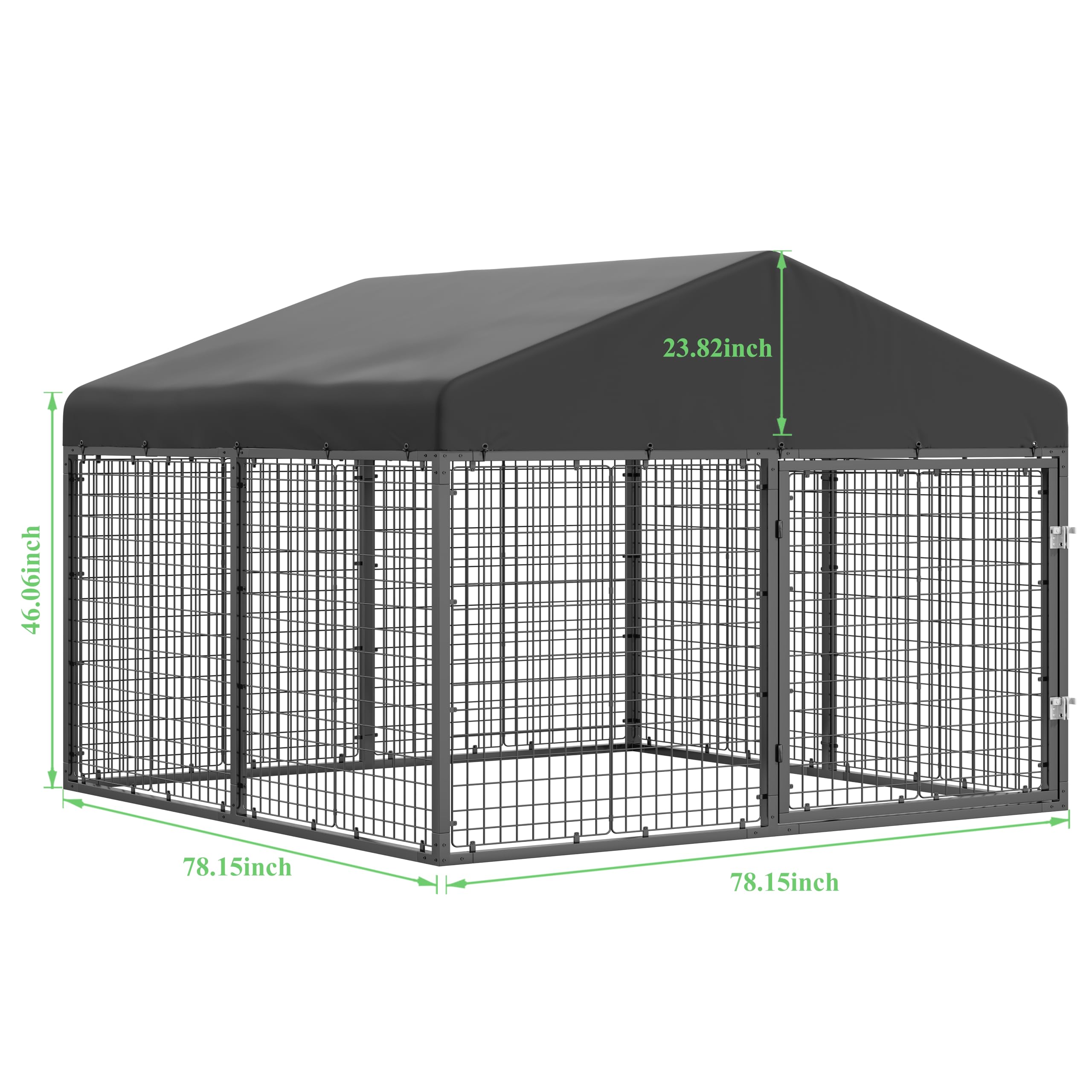 Petony Large Outdoor Dog Enclosure,Heavy Duty Dog Cage with Roof,Galvanized Steel Dog Kennel Fence with Double Safety Locks(79”W x 79”D)