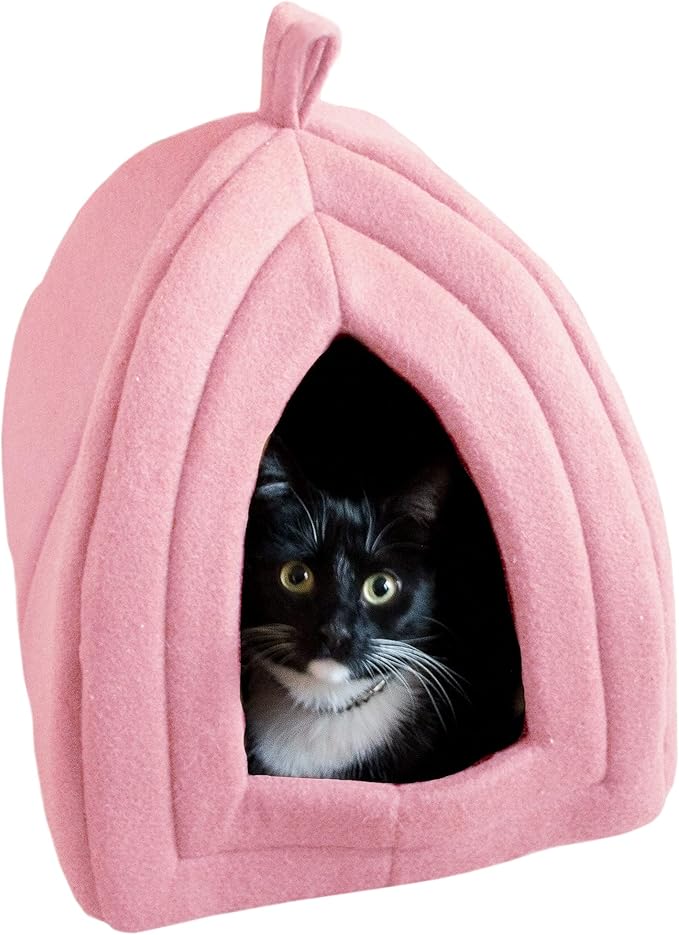 PETMAKER Cat House Indoor Bed with Removable Foam Cushion, Pink