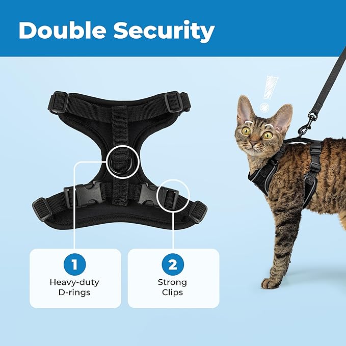 Voyager Escape-Proof Step-in Lock Cat Harness & 5ft Neoprene-Handle Leash Set All-Weather Mesh with Reflective Stitching for Small to Large Cats by Best Pet Supplies, Black (327), XS