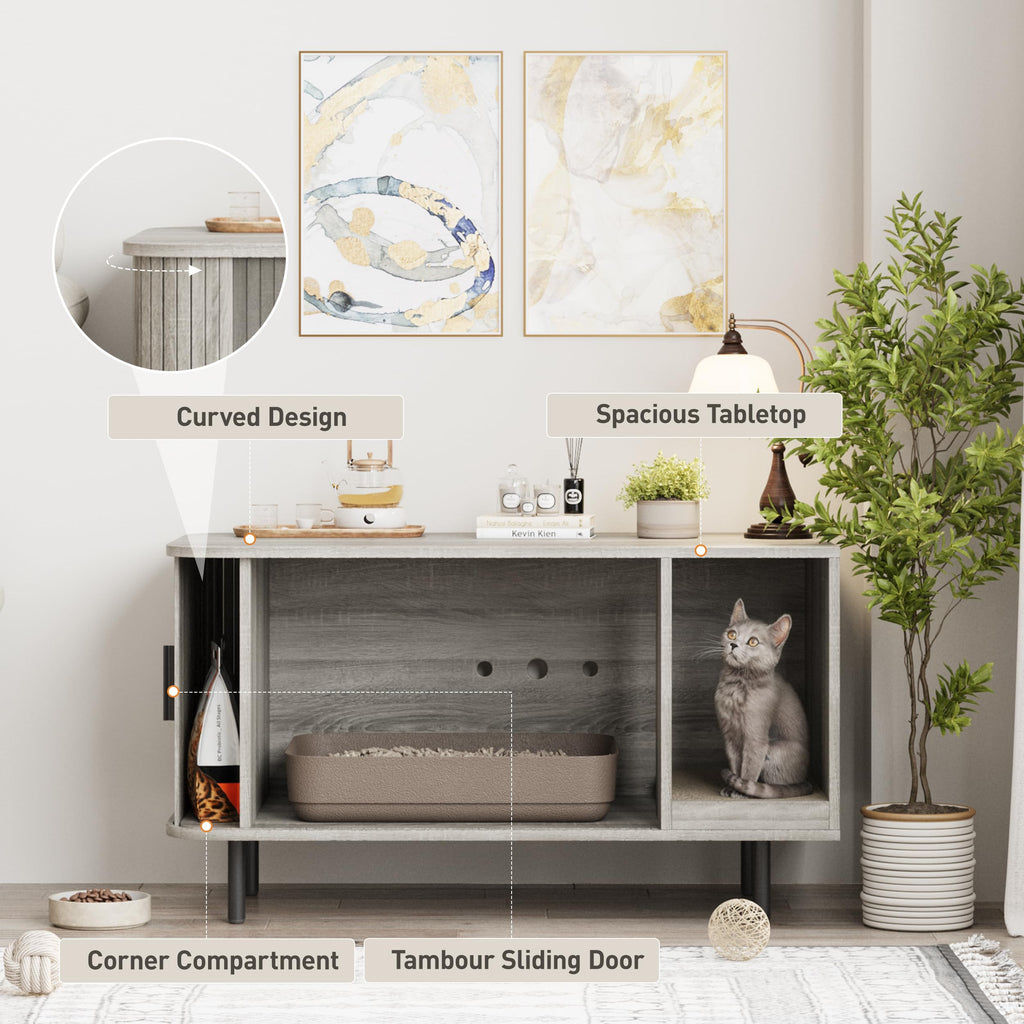 Halitaa 37.4" Cat Litter Box Enclosure with Scratch Pad, Sliding Door