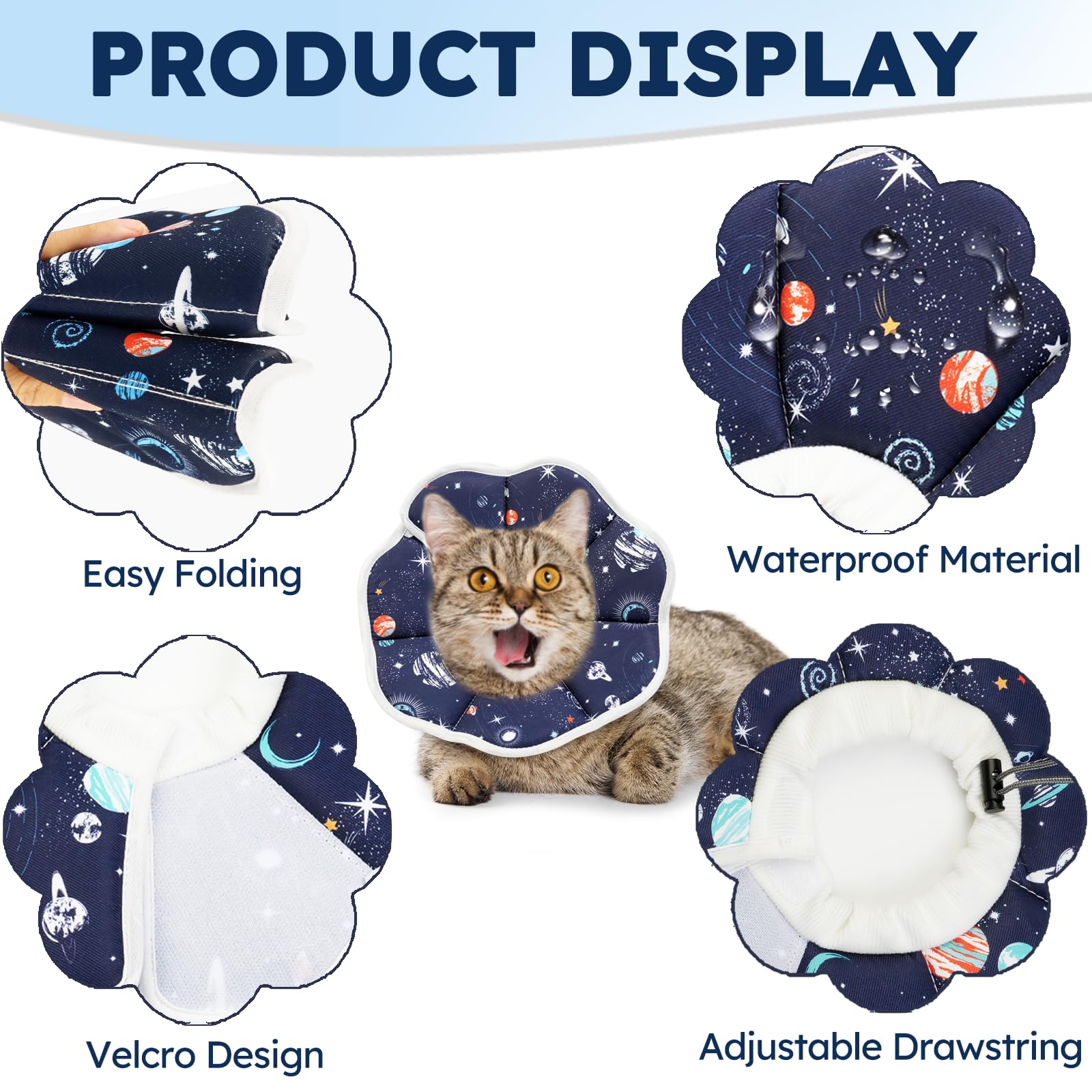 Cat Cone Collar Soft, Waterproof Cat Recovery Collar After Surgery, Adjustable Pet Donut Collar, Safety Elizabethan Collar to Prevent Licking Wounds for Kittens, Pet Cone Alternative
