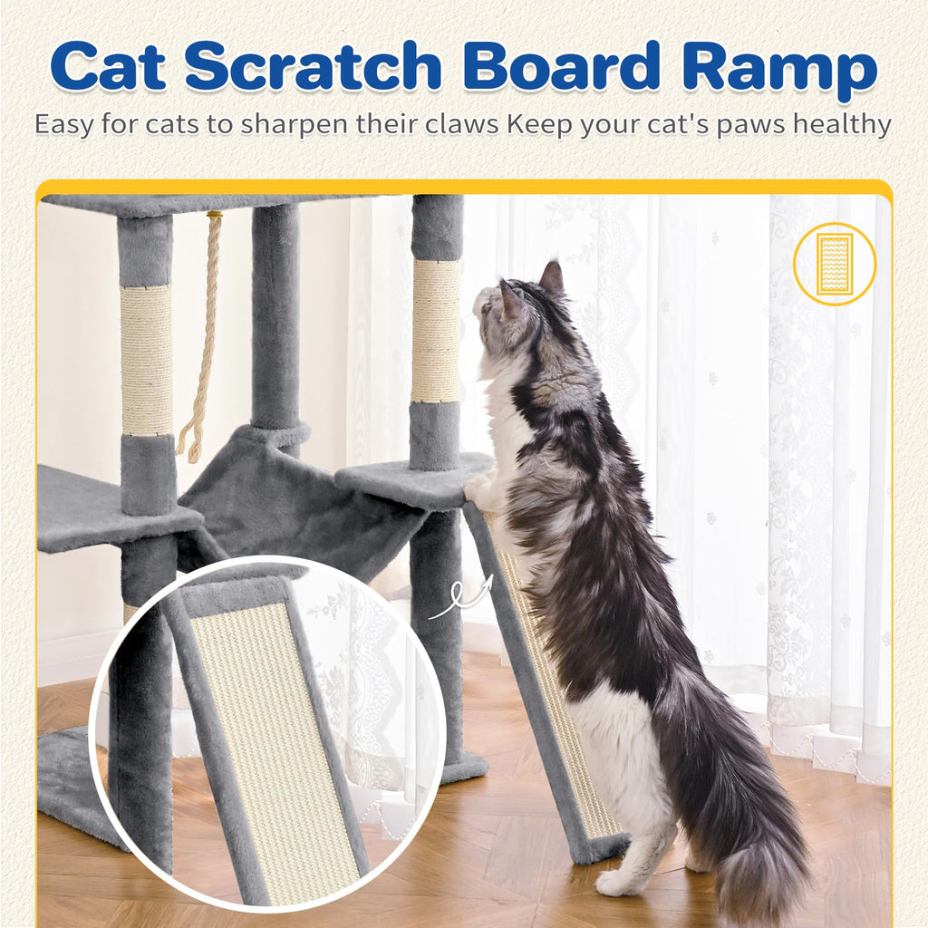 ABCPET 63" Multi-Level Cat Tree Tower for Indoor Cats, Light Grey