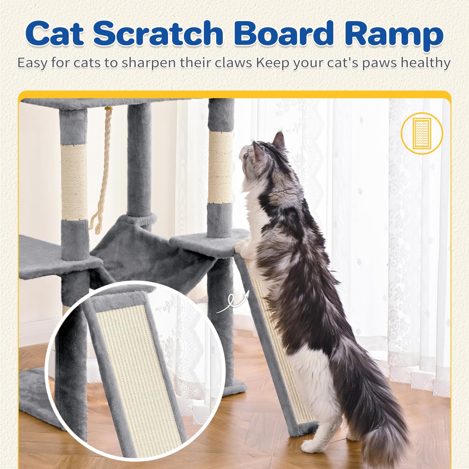 ABCPET 63" Multi-Level Cat Tree Tower for Indoor Cats, Light Grey