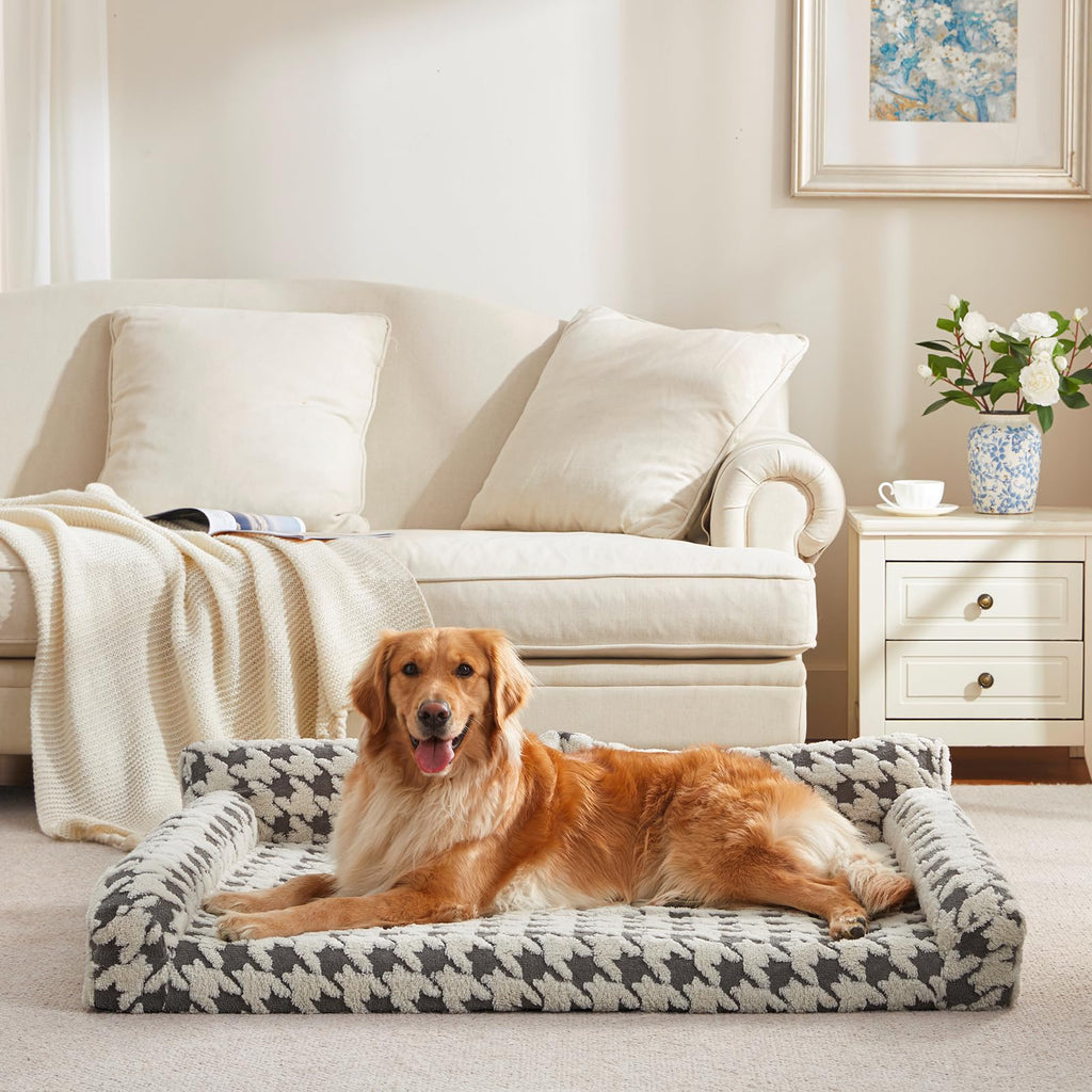 Orthopedic Dog Beds for Medium Dogs Washable, Detachable Side Bolster and Pillow, Medium Dog Sofa with Memory Foam, with Removable Cover and Non-Slip Bottom, Grey