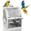GREGCE Bird Carrier Bag, Bird Travel Cage with Standing Perch and Indestructible Stainless Steel Mesh, Protable Transparent Breathable Carrier with Feeder Cups for Small Birds Parrot Parakeet, Grey