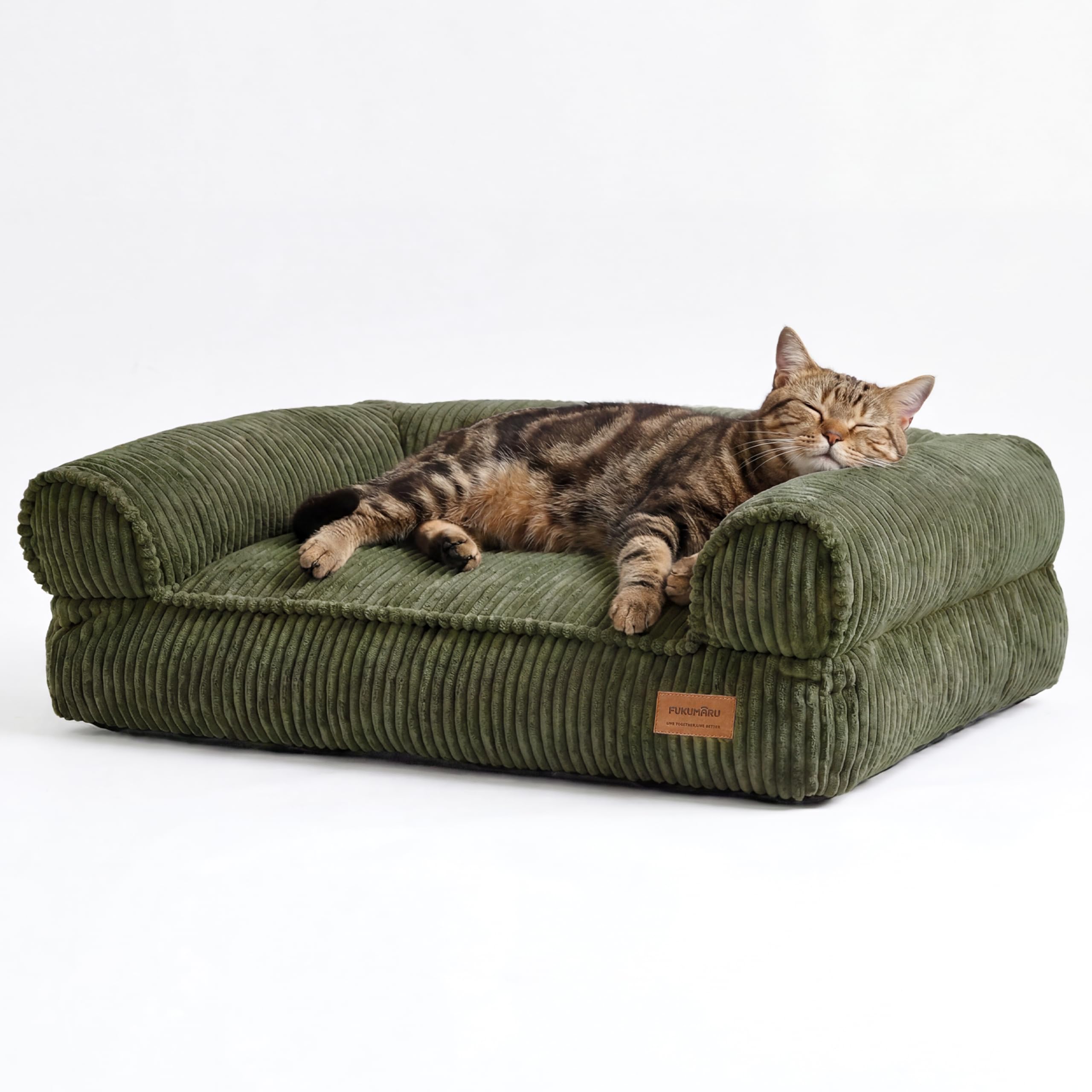 FUKUMARU Dog Couch Bed, Corduroy Cozy Cat Bed, Waterproof, Washable Cover