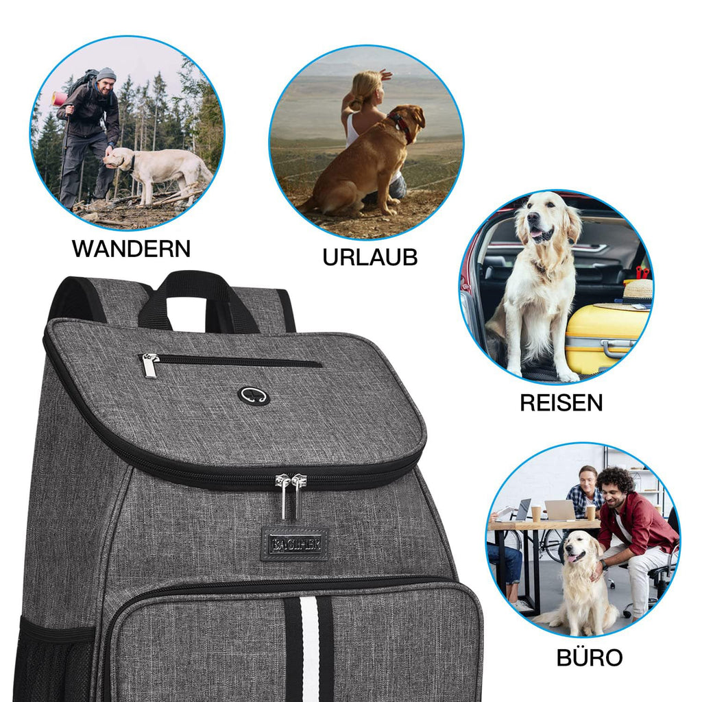 BAGLHER丨Dog Travel Bag, Airline Approved Pet Supplies Backpack, Dog Travel Backpack Accessories Set with 2 Silicone Collapsible Bowls and 2 Food Baskets, Gray