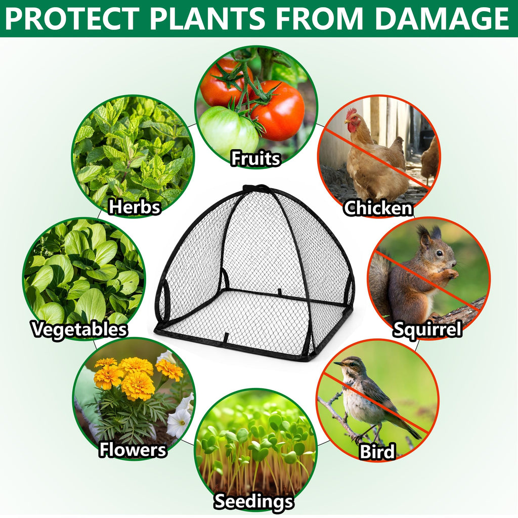 DECOHS 2 Pcs Pop-Up Mesh Plant Cover Tent, 22 x 22 x 22 Inch Garden Net Cage Guard Cover, Plant Protector Enclosure with 12 Ground Stakes for Protecting Plants Vegetable Fruit from Birds Insects