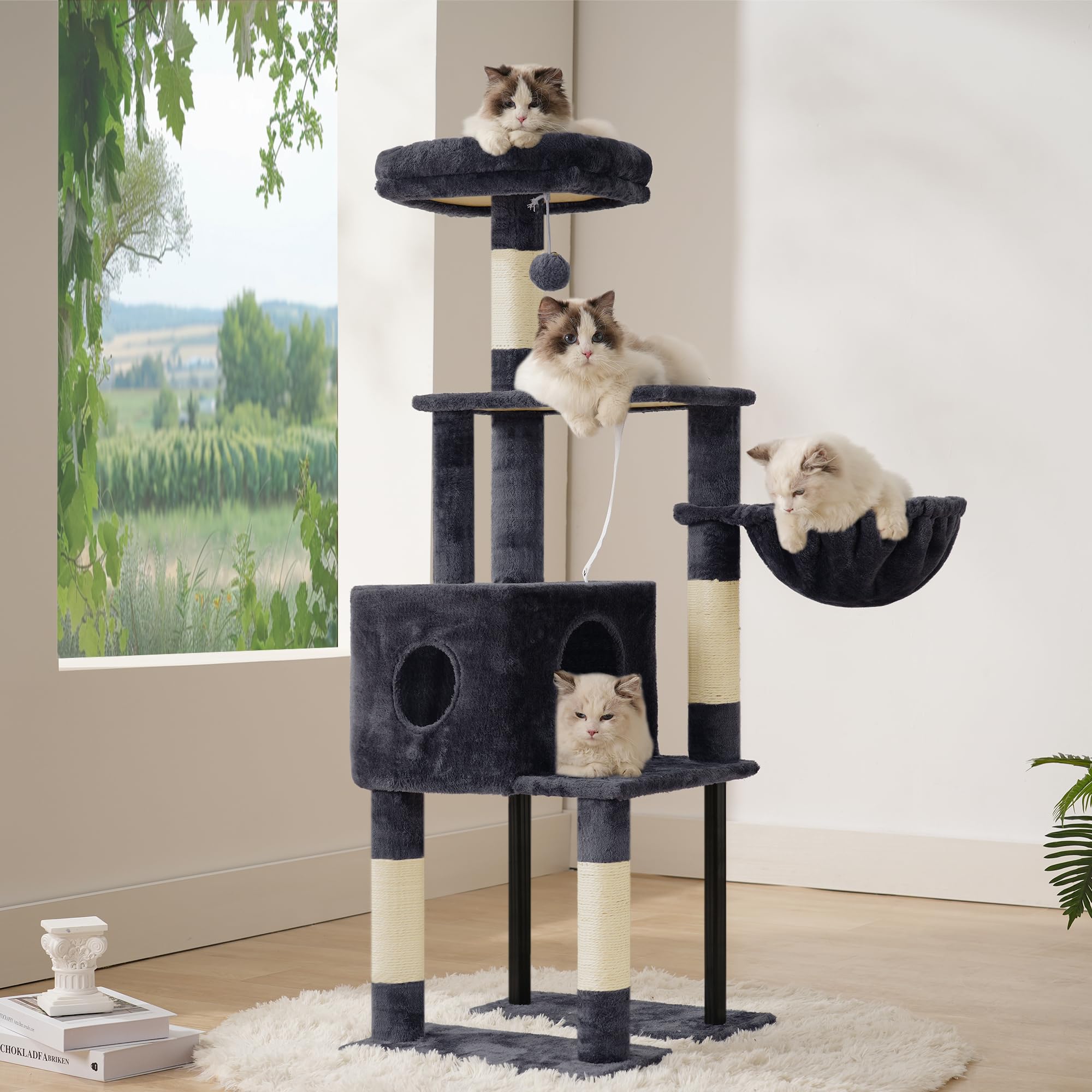 Heybly Cat Tree with Toy, 49.2 inch Cat Tower for Indoor Cats HCT200SG