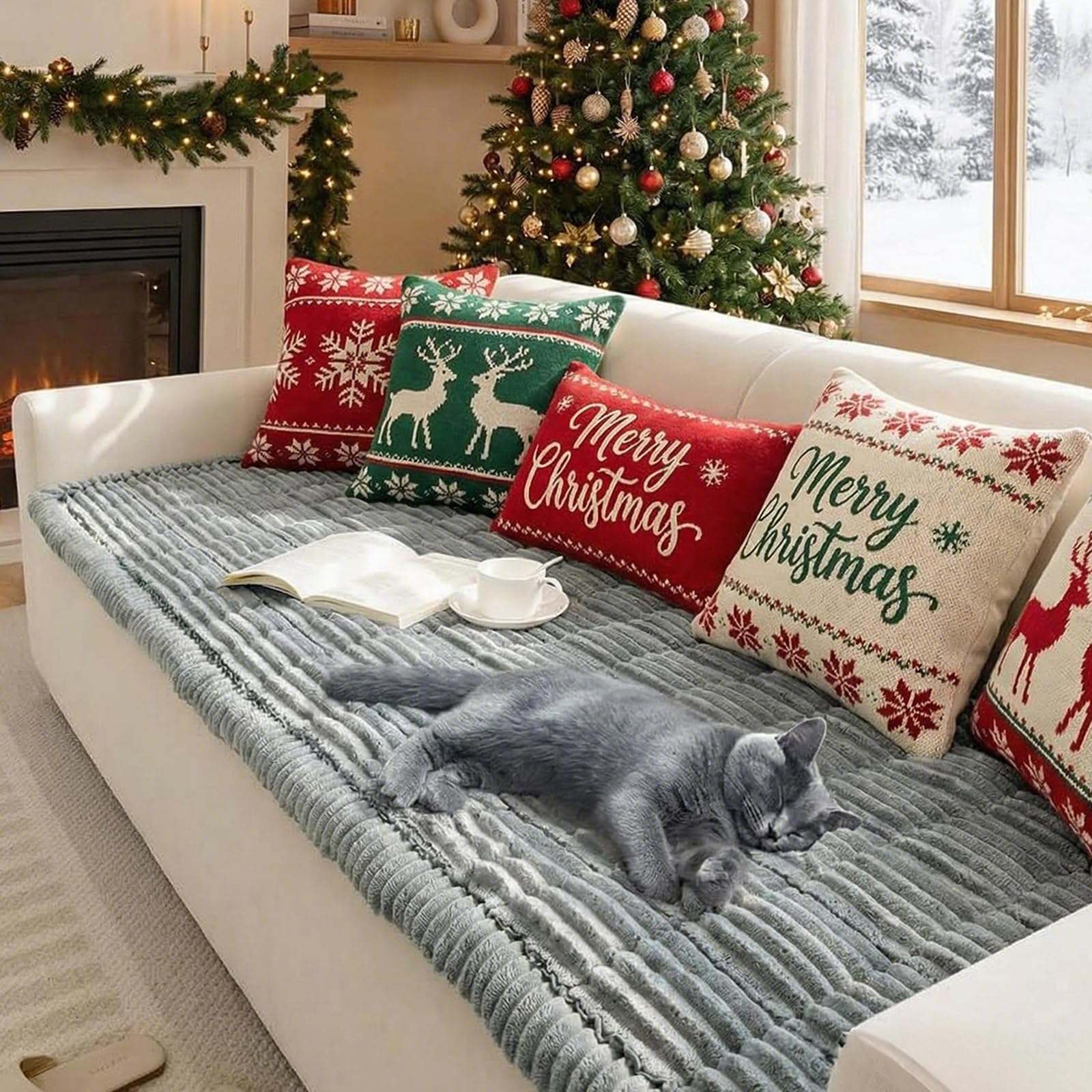 FUNNY FUZZY Couch Covers for Dogs, Non-Slip Pet Sofa Cover 27.6"×59"