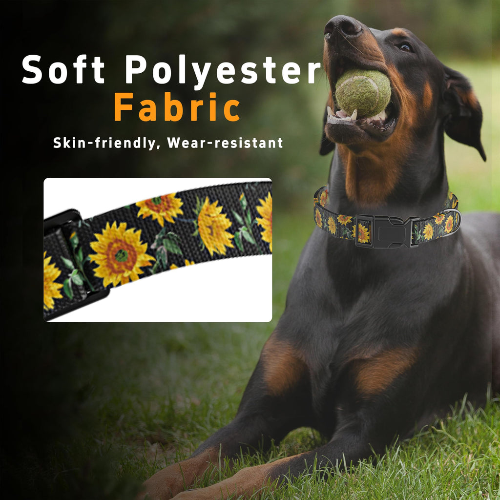 Seyezo Dog Collar, Sunflower Puppy Collar for Boys Girls Black Sunflower, L