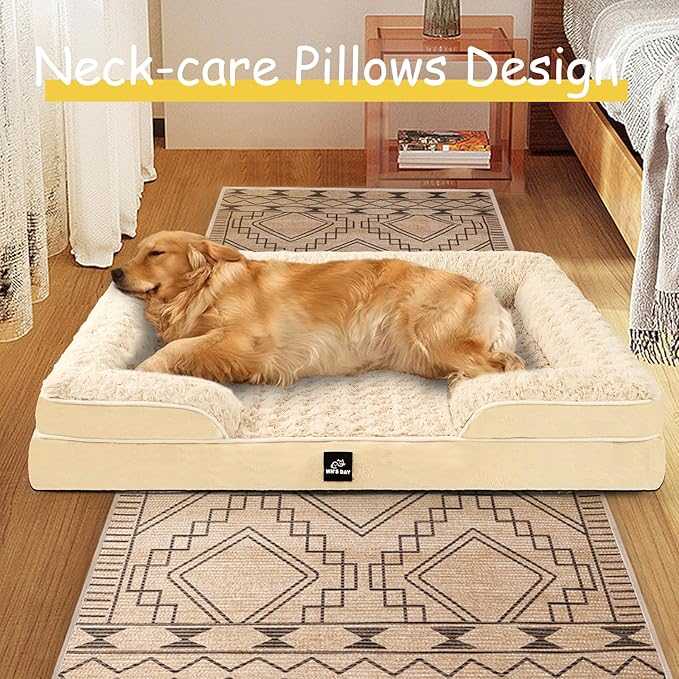 Orthopedic Dog Beds for Large Dogs, Memory Foam Dog Bed, Dog Sofa(Beige, L)