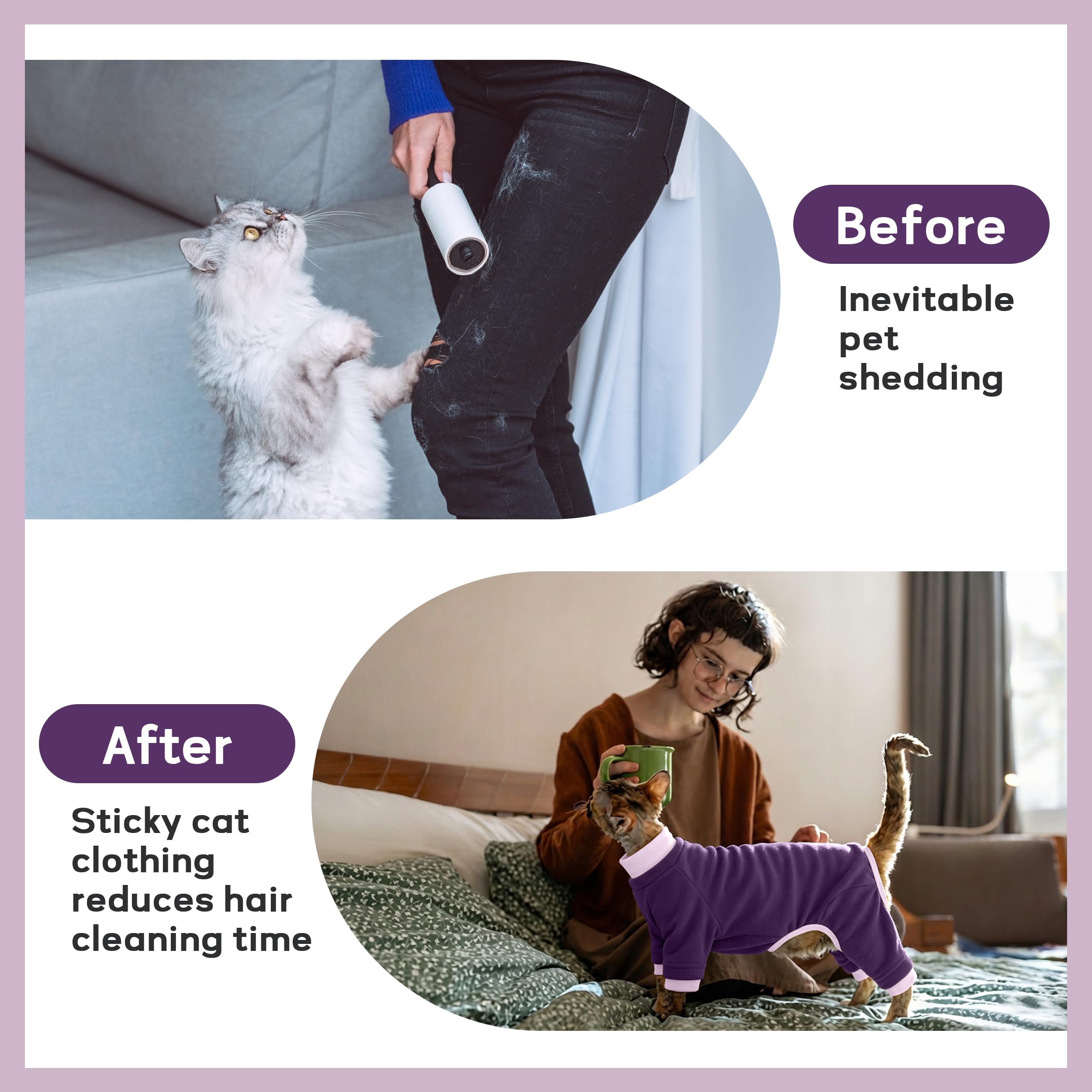 PUMYPOREITY Cat Calming Sweater – Helps Reduce Licking & Grooming Habits, Daily Comfort Shirt for Anxious Cats, Lightweight Fabric for Fur Control, Purple, S