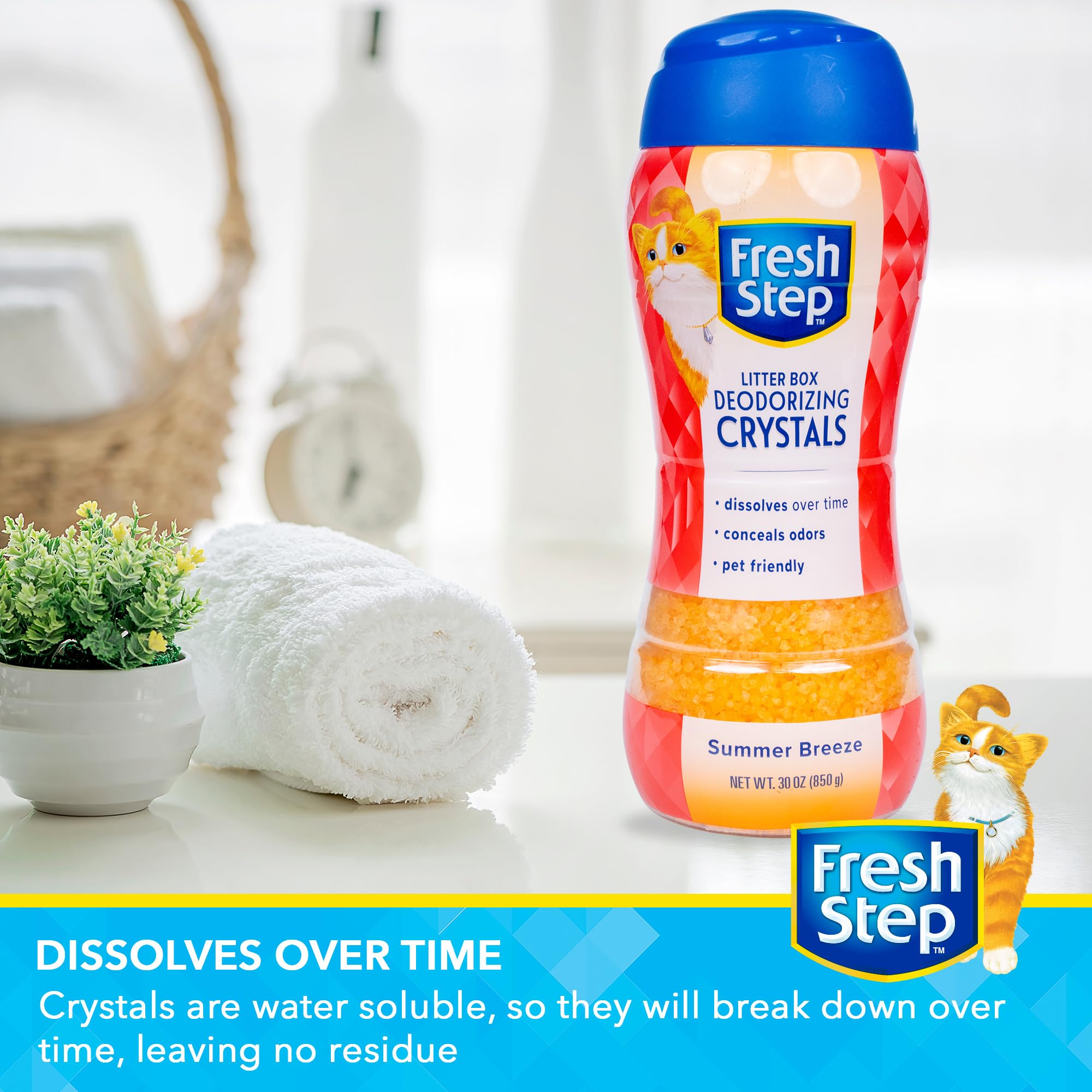 Fresh Step Cat Litter Crystals Deodorizer, Summer Breeze Scent, 30 Oz