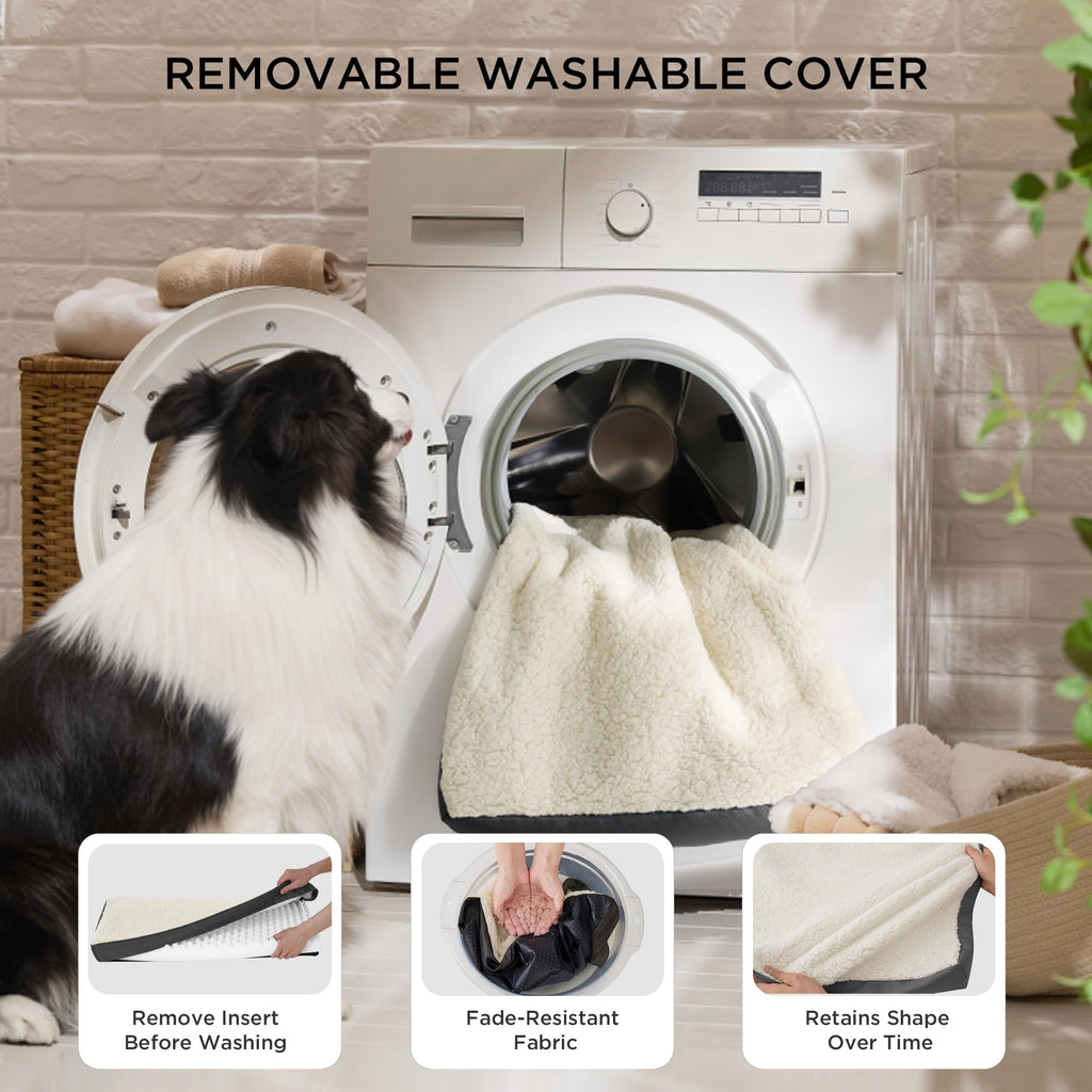Bedsure Washable Dog Crate Bed for Large Size with Comfy Sherpa,35x22 Grey