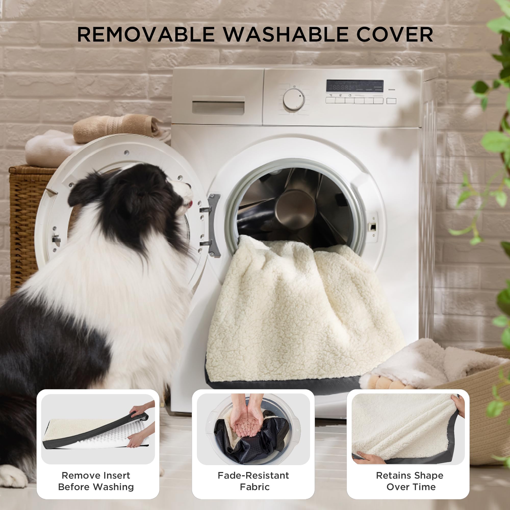 Bedsure Washable Dog Crate Bed for Large Size with Comfy Sherpa,35x22 Grey