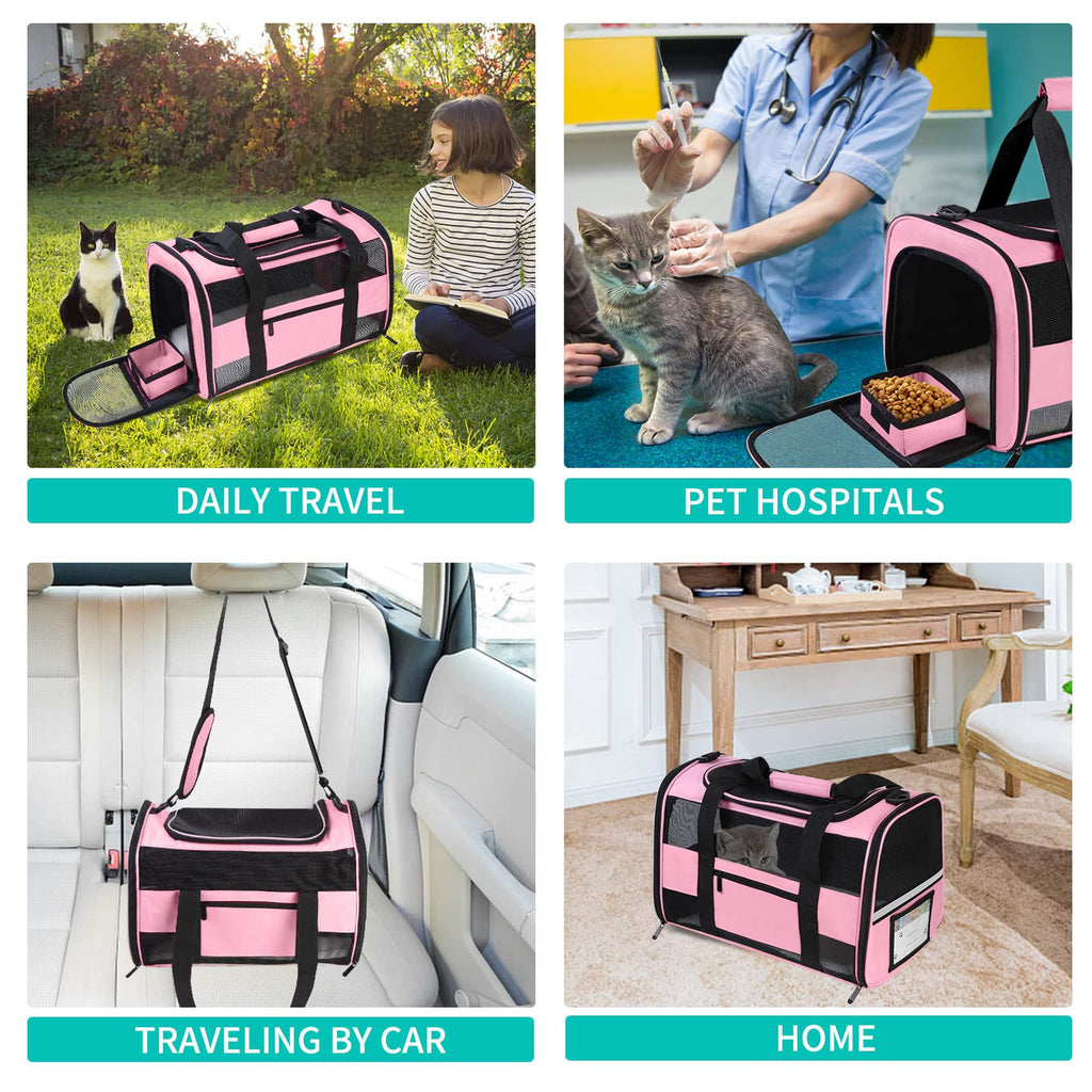 CUSSIOU 20" Large Cat Carrier Soft Side Dog Carrier Pet Carrier for Medium Small Dogs Cats Collapsible Soft Sided Pet Carrier for Cats Dogs Puppy of 25 lbs, Pink