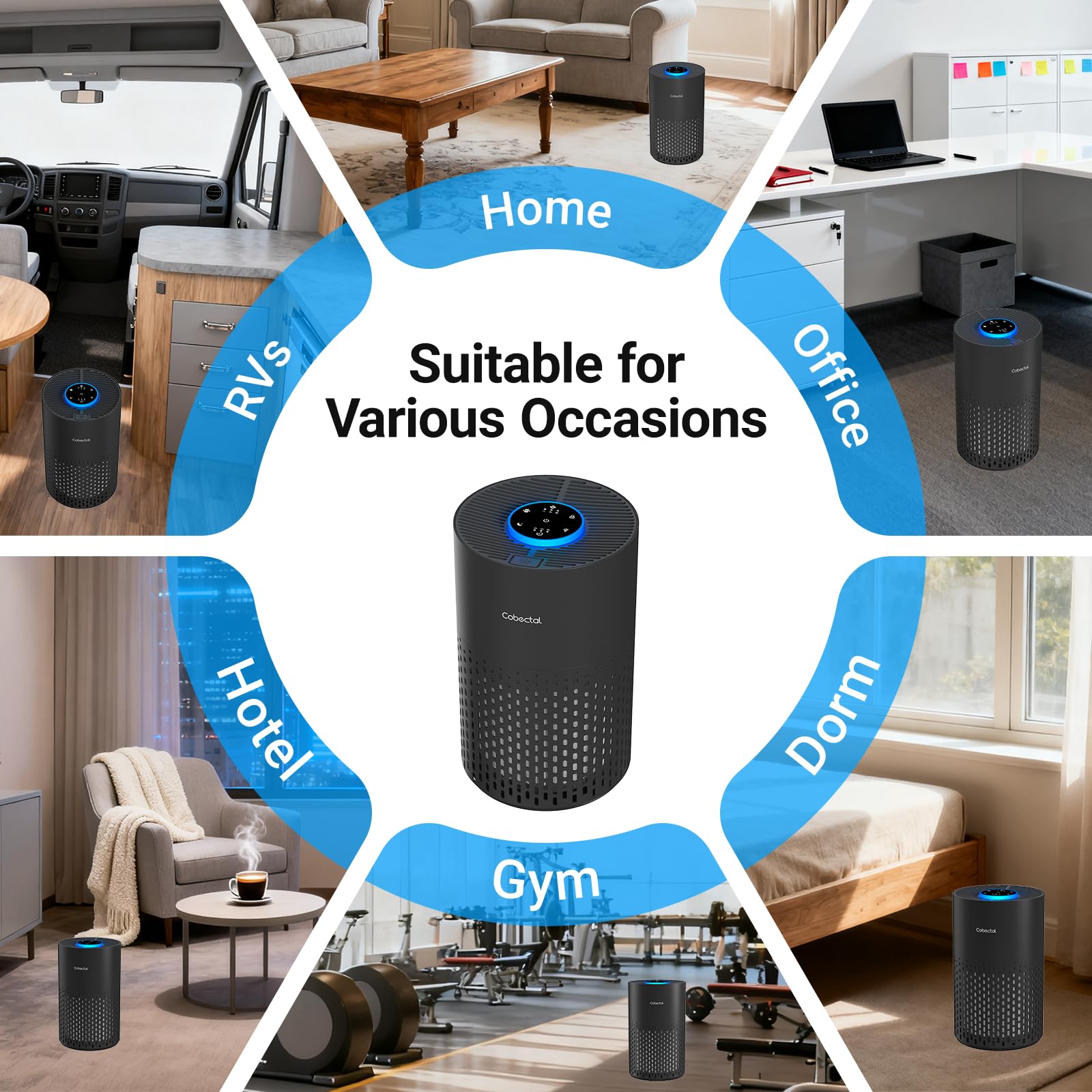 2 Pack Air Purifiers for Bedroom Home, Cobectal Air Cleaner with HEPA 3-in-1 Filter for Room up to 1050 ft², Sleep Mode & Aroma Function, Portable Air Purifiers for Office, Dorm, RVs, Black