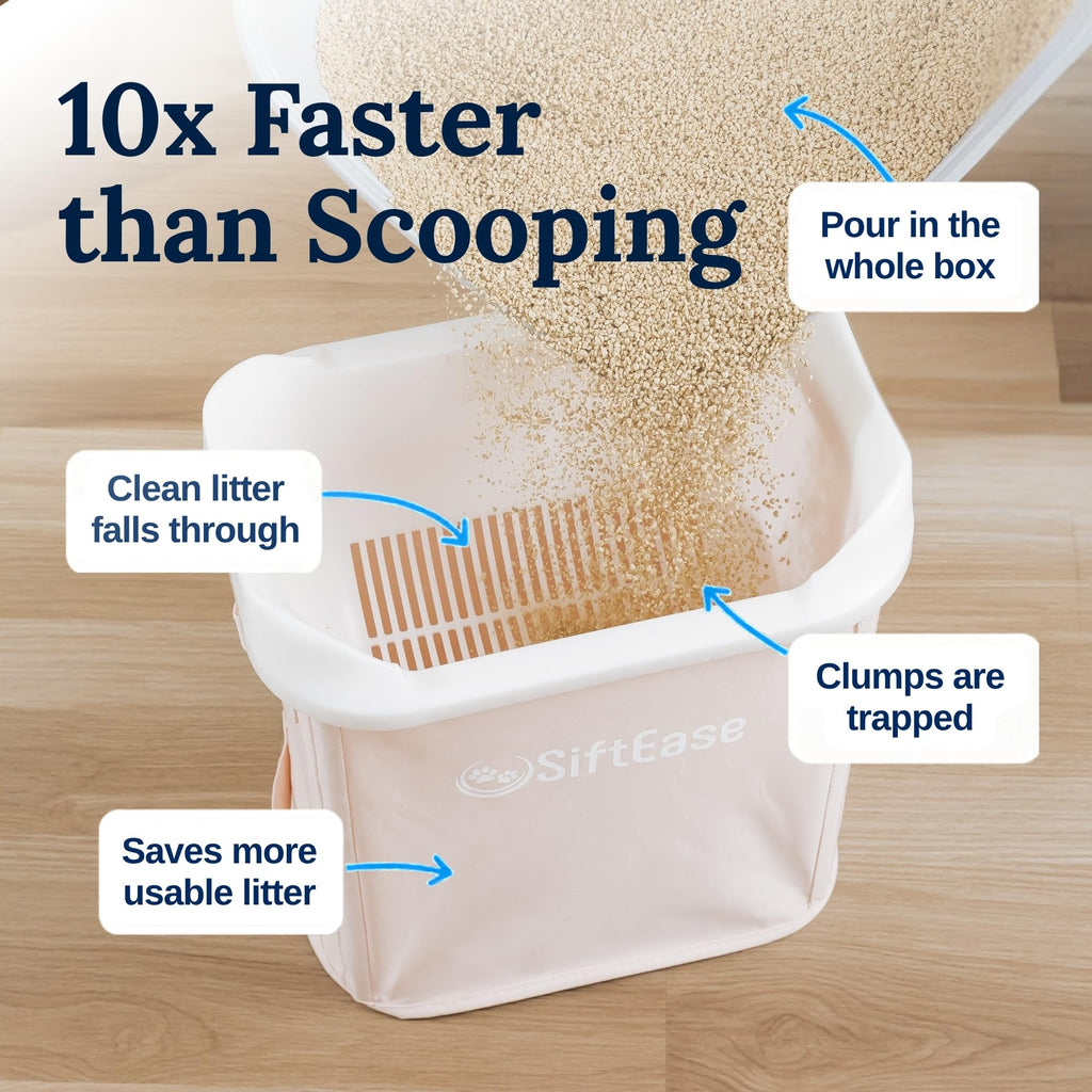 Cat Litter Sifter - SiftEase Sifting Litter Box Cleaner, Fast & Easy Scoop Free Cleaning, Large Sifter with Bin for Longer Lasting Litter (Pink)