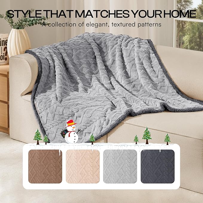 Luciphia Waterproof Pet Blanket, Liquid Pee Proof Dog Blankets for Sofa Bed Couch, Reversible Sherpa Fleece Furniture Protector Cover for Small Medium Large Dogs Cats,Light Grey Large（65" x 57"）