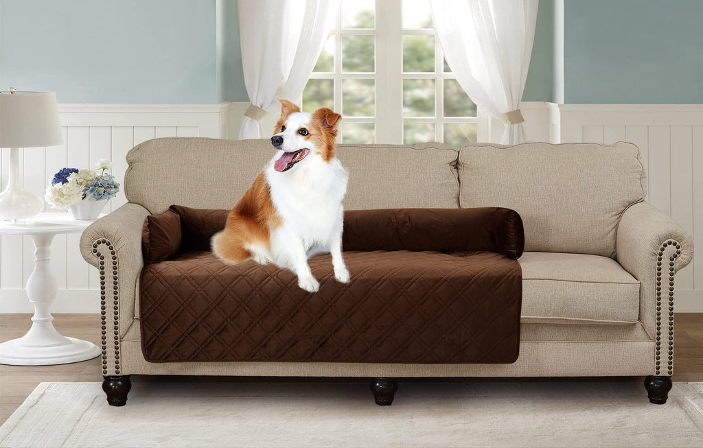 Brilliant Sunshine Waterproof Velvet Pet Couch Sofa Bed Slip Resistant 54",with 3-Sides Removable Cushions, Soft and Durable for Dogs, Cats (Extra Large 54"×32"×8” Chocolate)