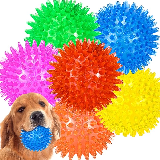 LECHONG 4-Pack Large Squeaky Dog Balls, 4.5" Rubber Spiky Dog Balls for Large Medium Aggressive Chewers Teeth Cleaning, Chew Toy for Training & Boredom Buster