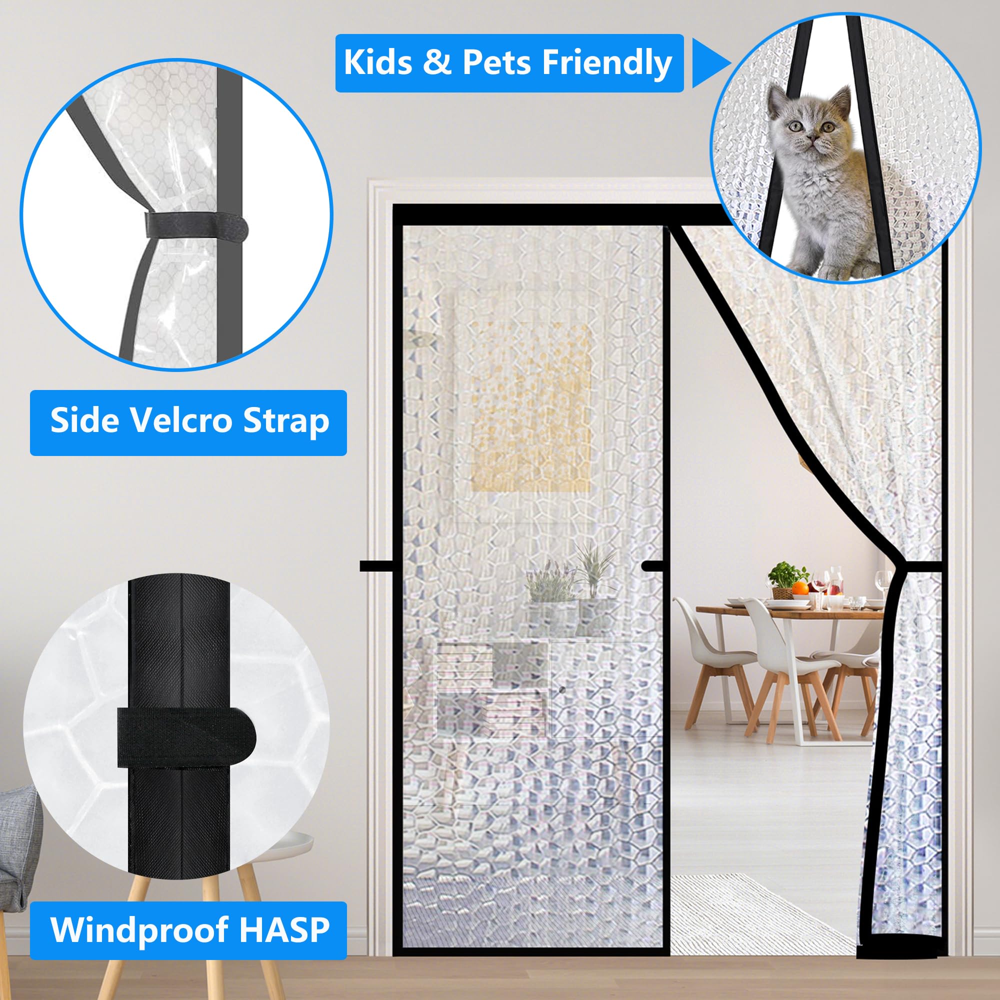 RELIANCER Magnetic Thermal Insulated Door Curtain,Waterproof EVA Door Cover,Fit Doors Size Up to 30"x80",Temperature Protection Insulated Doorway Curtain Partition,Patio Self-Closing Doors Net Screen