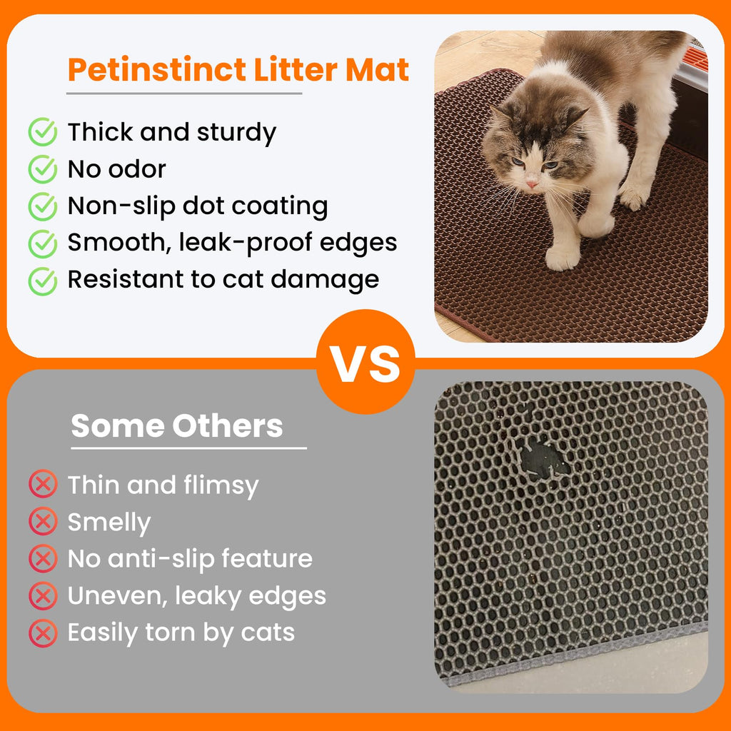 Petinstinct Extra Large Cat Litter Mat, Double Layer Honeycomb, Brown