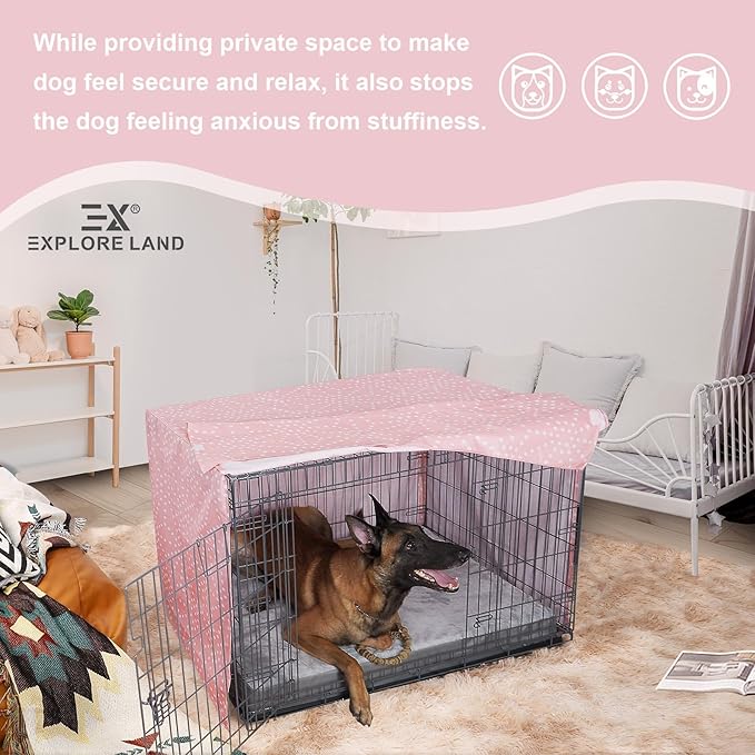 Explore Land Pattern Dog Crate Cover for 36 Inches Wire Cage, Heavy-Duty Polyester 1 2 3 Doors Standard Metal Pet Kennel Enclosure (Princess Pink)