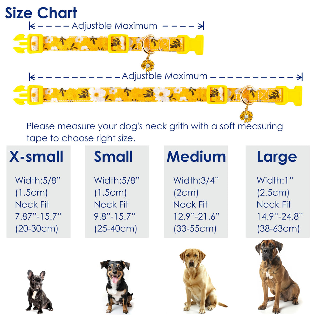 Raisingwell Cotton Dog Collar Yellow Flower Pattern for Boys and Girls Cute Dog Collars Summer Fall Gift Adjustable for Medium to X-Large Breed Dogs (L)
