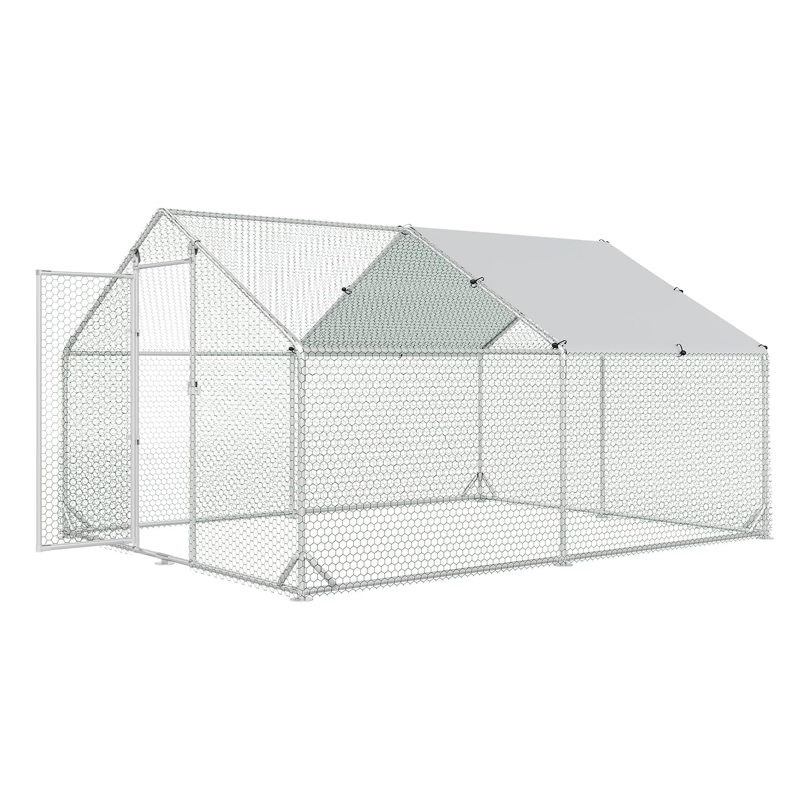 4ever2buy Metal Chicken Coop, 10x13 FT Walk-in Chicken Run Pen Poultry Cage, Water-Resistant & Anti-UV Cover, Large Chicken Coop for 12-15 Chickens