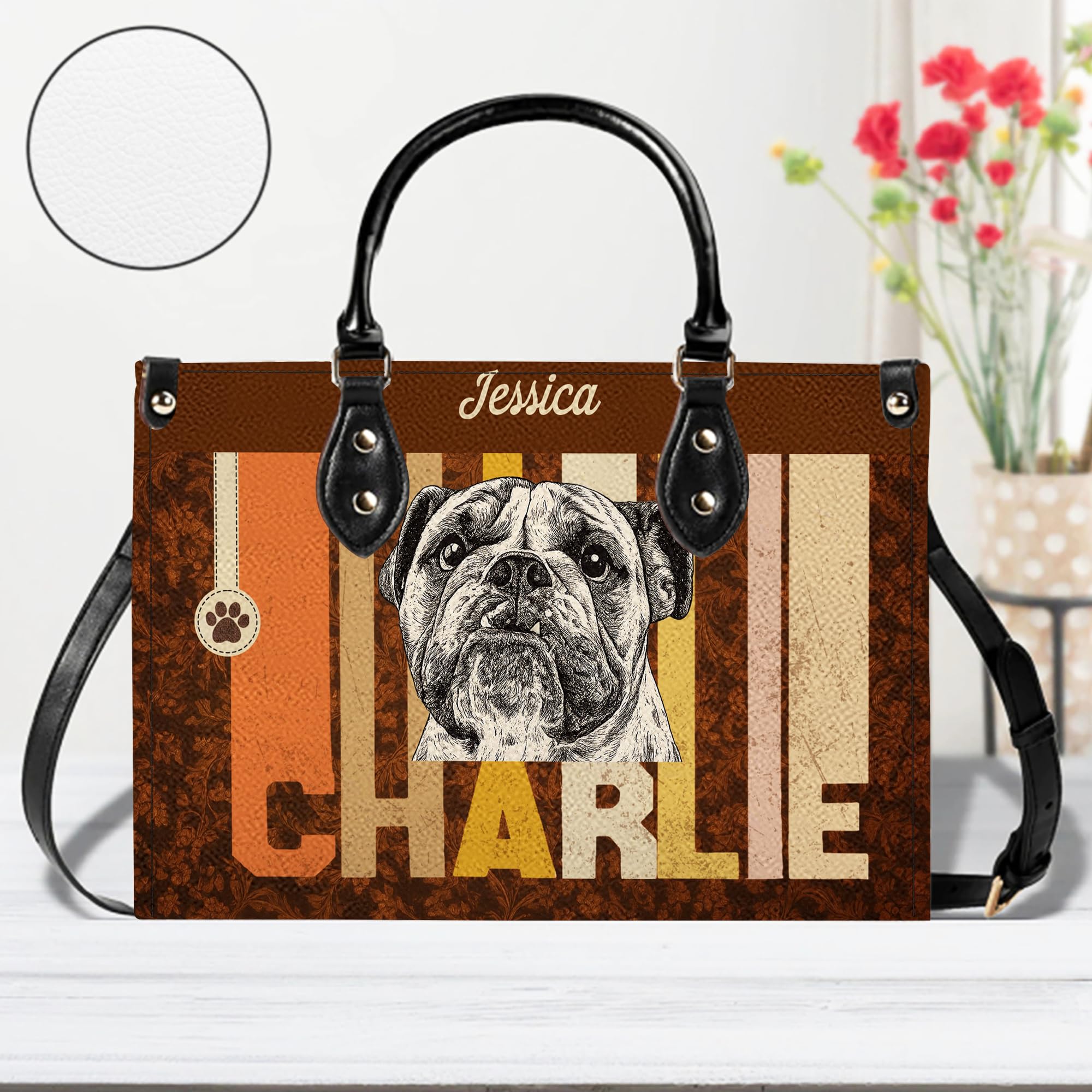 Personalized Pet Mom Leather Handbag – Custom Name Dog Cat Photo Purse, Pet Lover Gifts for Women, Christmas (Style 8)
