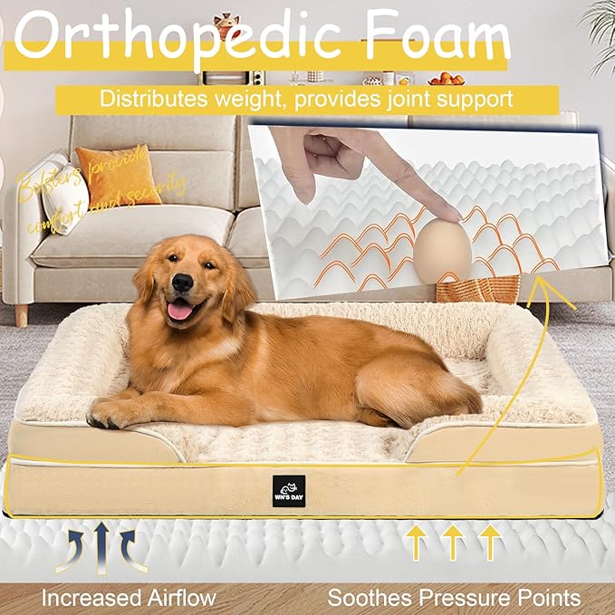 Orthopedic Dog Beds for Large Dogs, Memory Foam Dog Bed, Dog Sofa(Beige, L)