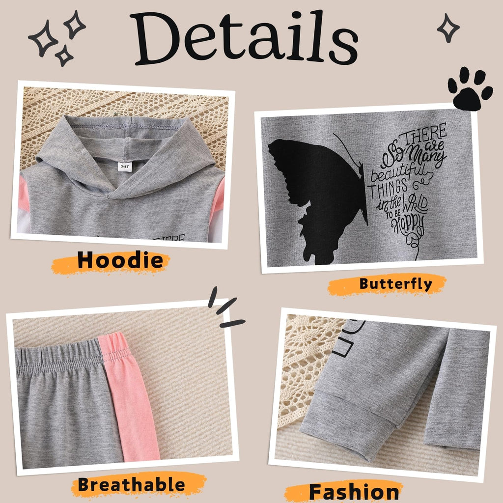 Axumity Toddler Baby Girl Clothes Outfits Butterfly Print Hoodie Sweatshirt Pants Kid Girls Fall Winter Clothing Set(4-5T)