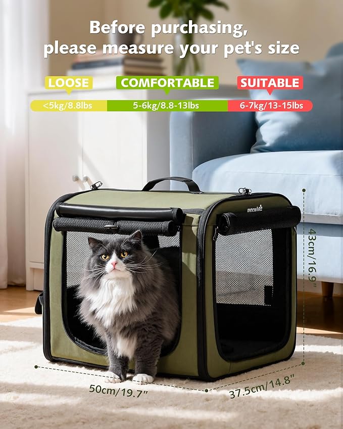 Dog Car Carrier Light Weight 19.7×16.9×14.8in, Foldable Dog Carrier, Green